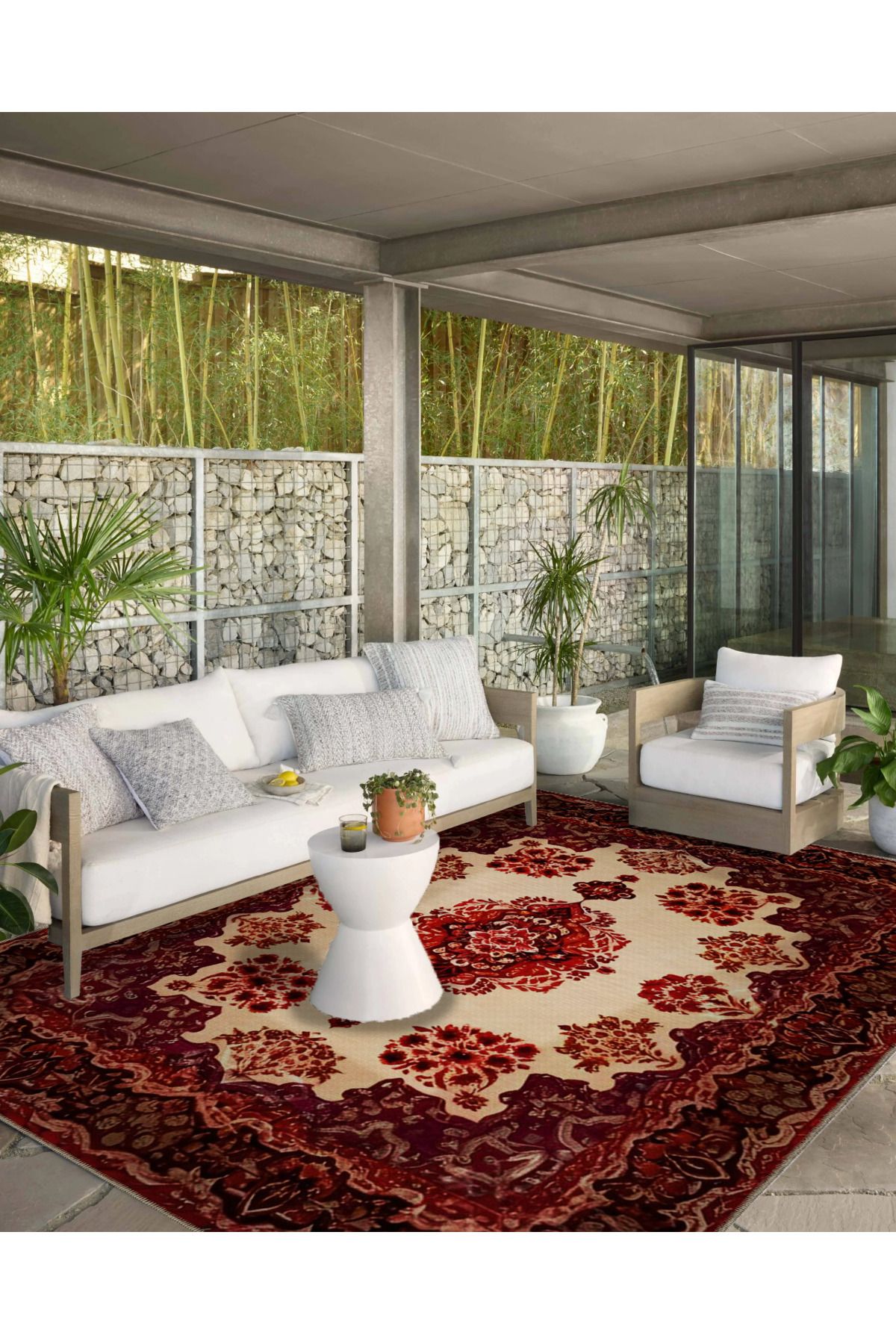 Bordo Temalı Geleneksel Motif Çiçek Desenli Vintage Dekoratif Halı 5126