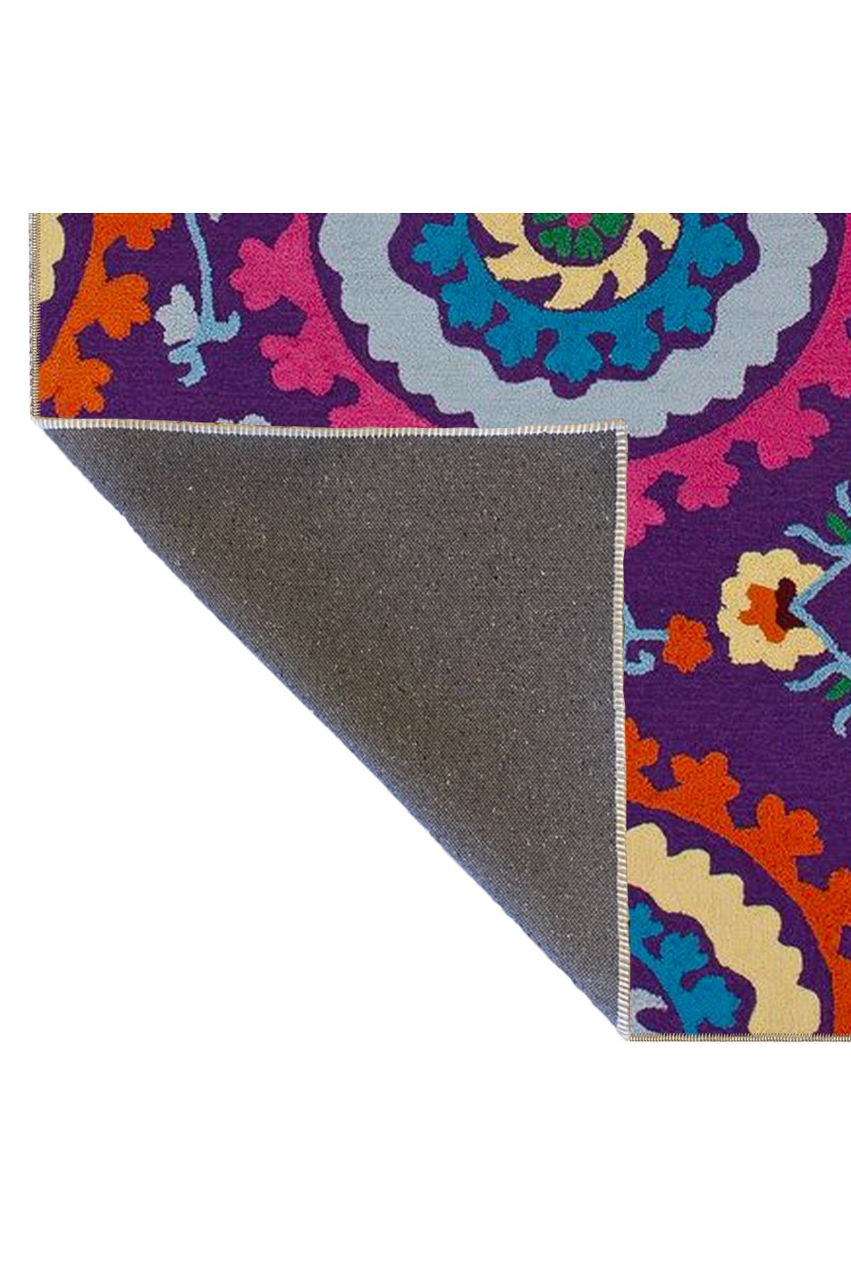 Mor Desenli Renkli Çiçekli Temalı Dokuma Taban Halı ve Yıkanabilir Halı miravip9848