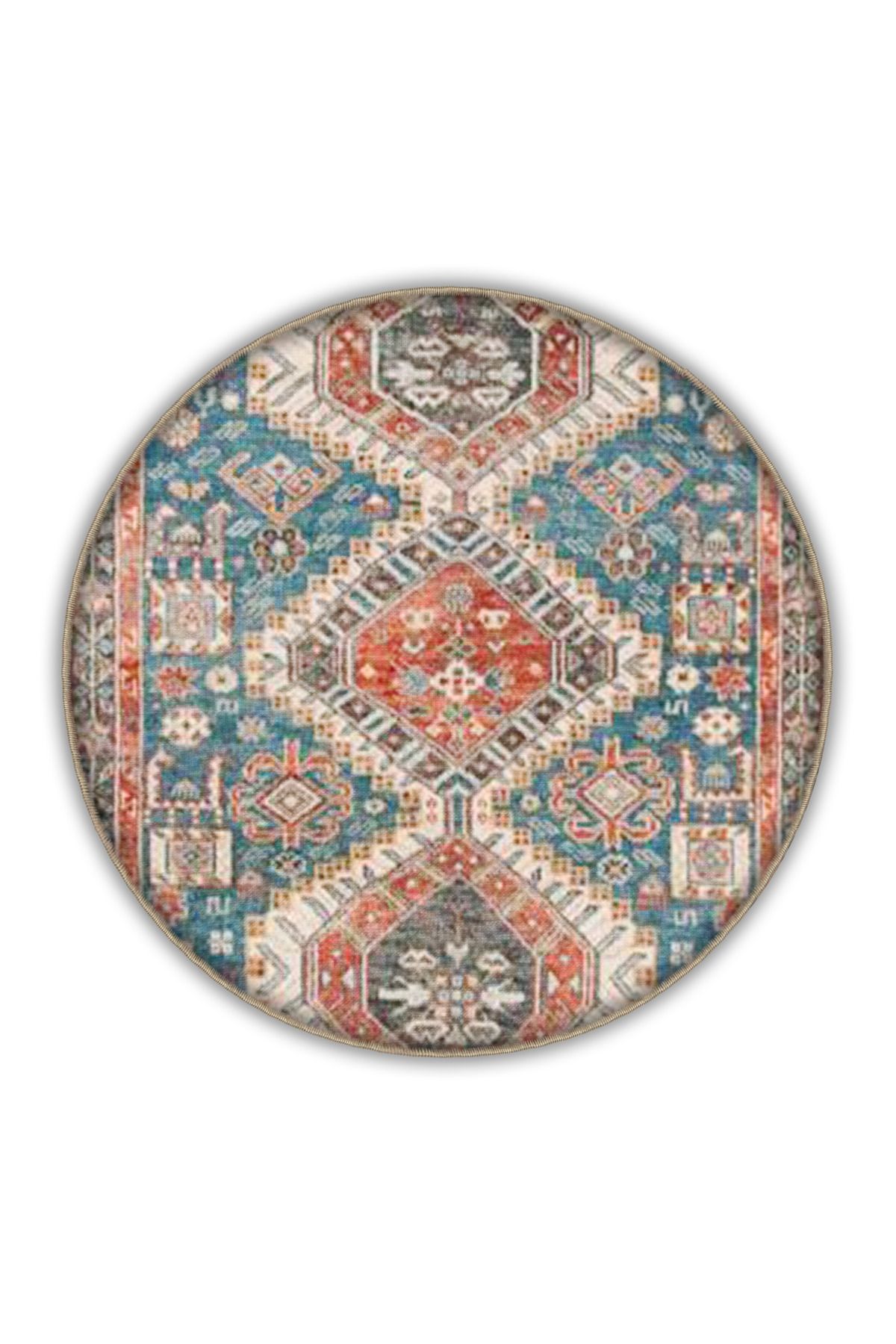 Çok Renkli Geleneksel Motif Etnik Desenli Saçaklı Vintage Dekoratif Halı 3248