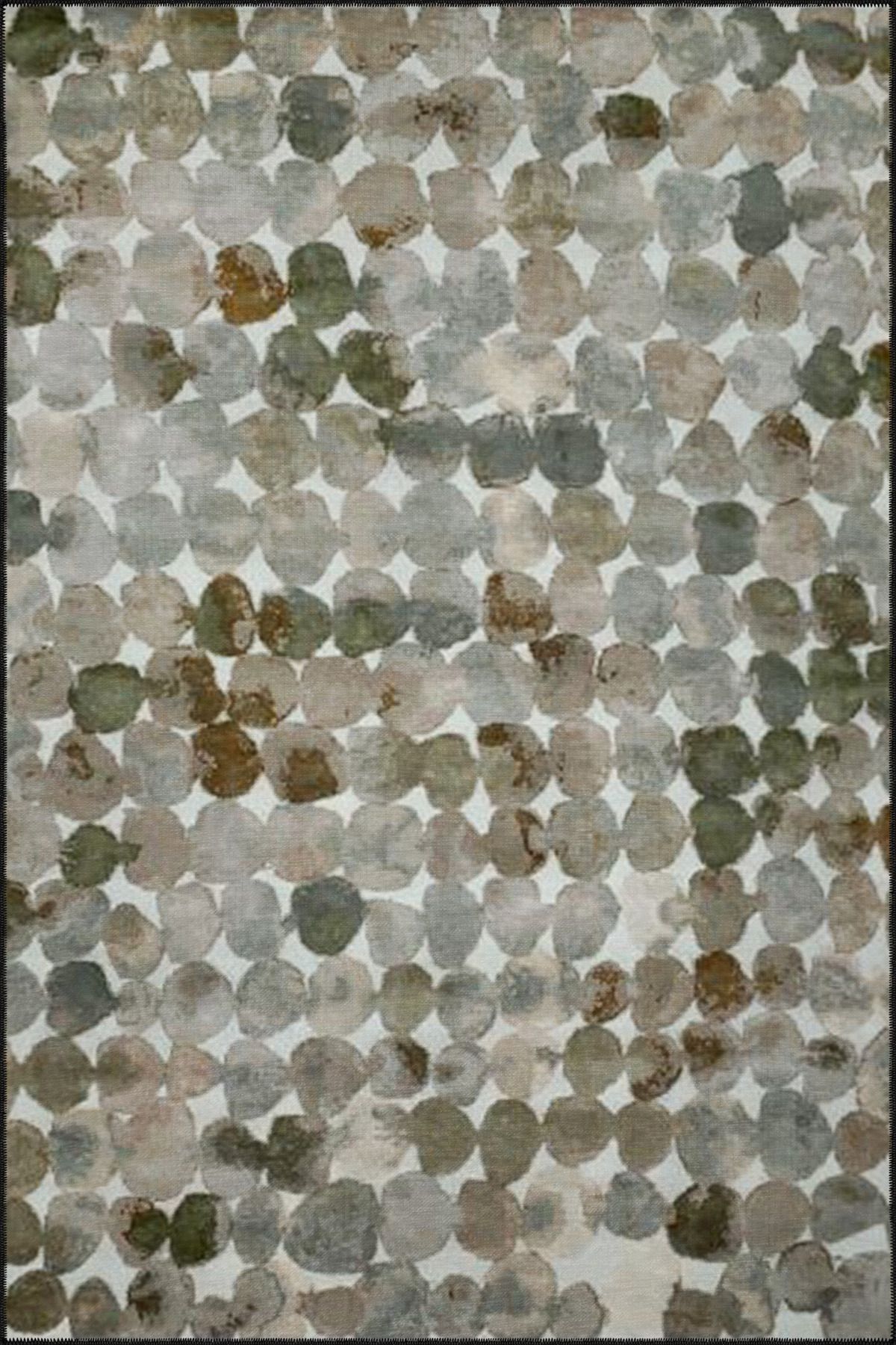 Gri Temalı ve Daire Desenli Dekoratif Halı miravip444