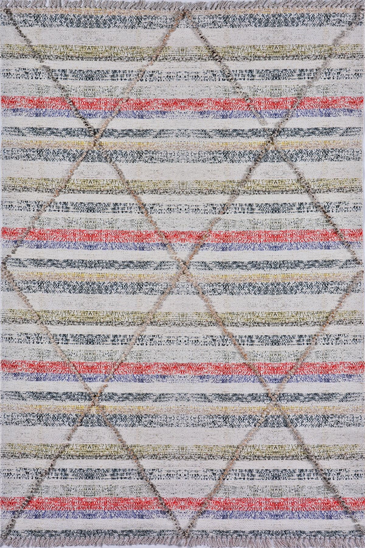 Rustik Pudra 4005 Pastel Tonlarda Ponpon Detaylı Kilim