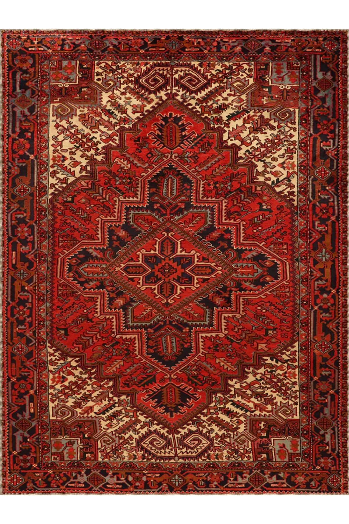 Emre Koleksiyonu Kırmızı Tema Bohem Geleneksel Motif Desenli Dokuma Taban Vintage Dekoratif Halı 10