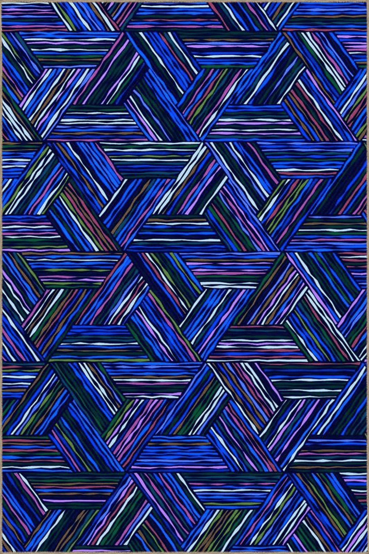 Lacivert Temalı Düğüm Geometrik Desenli Modern Dekoratif Halı 4678