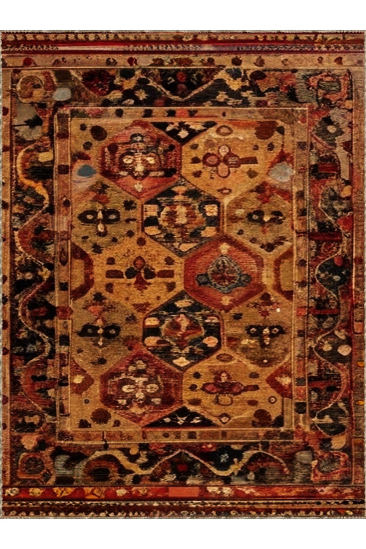 Royal Karma Soyut Antik Şekiller Desenli Püskül Detaylı Dokuma Taban Dekoratif Halı royal30