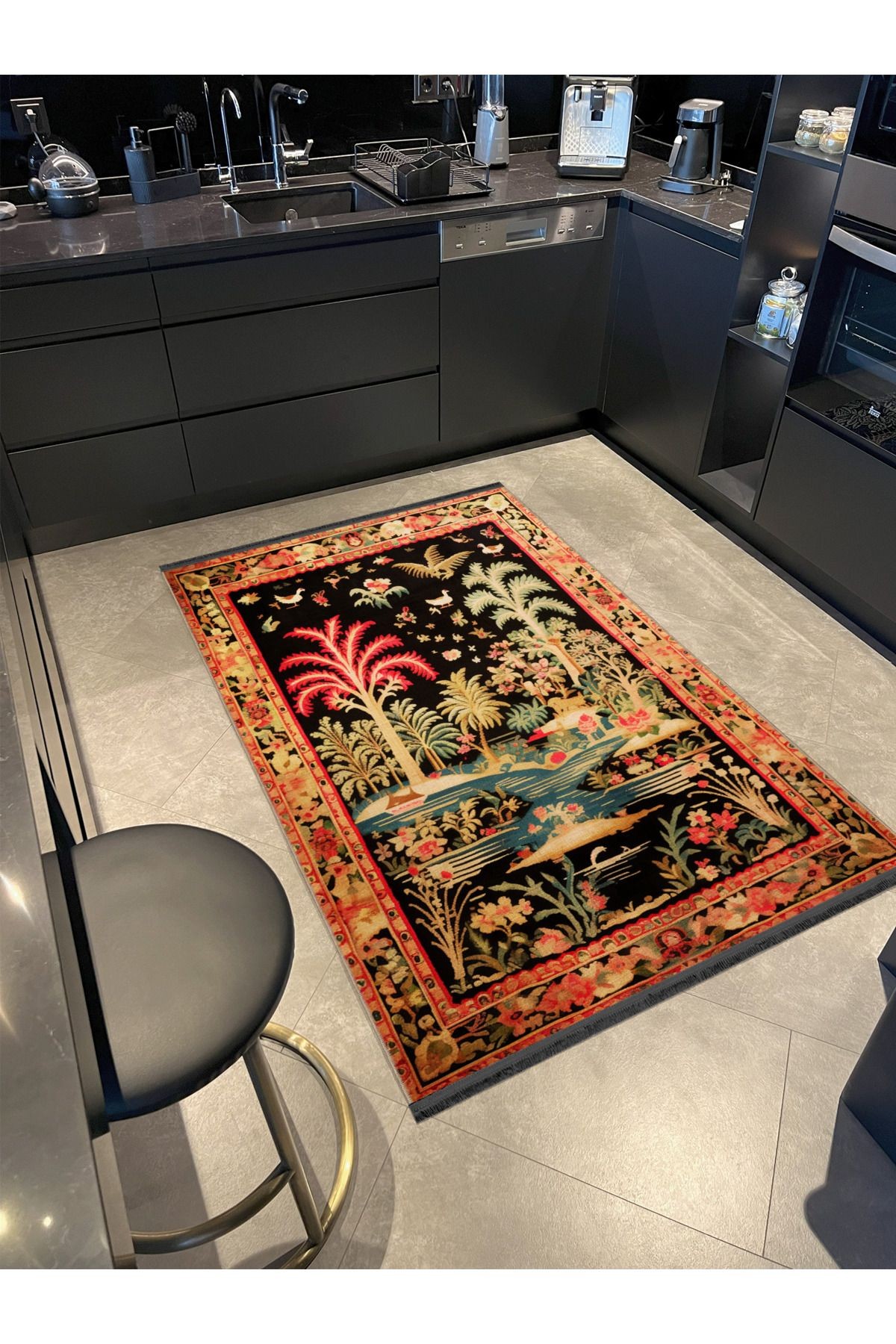 Dido 2 Koleksiyonu Goblen Tasarım Çok Renkli Çiçek Ve Kuş Desenli Vintage Dekoratif Halı 3254
