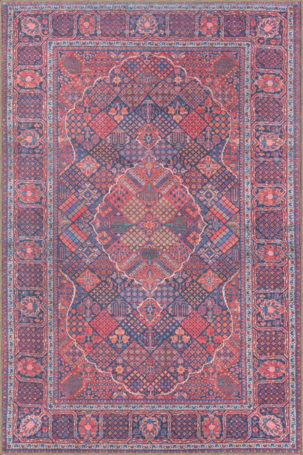 Geleneksel Temalı Geometrik Mor Dekoratif Halı ve Yıkanabilir Halı miravip9613