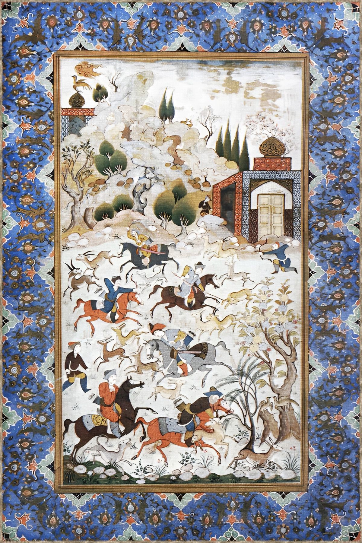 Eski Çağ Temalı Süvari Desenli Kenar Motifli Dekoratif Halı 1688