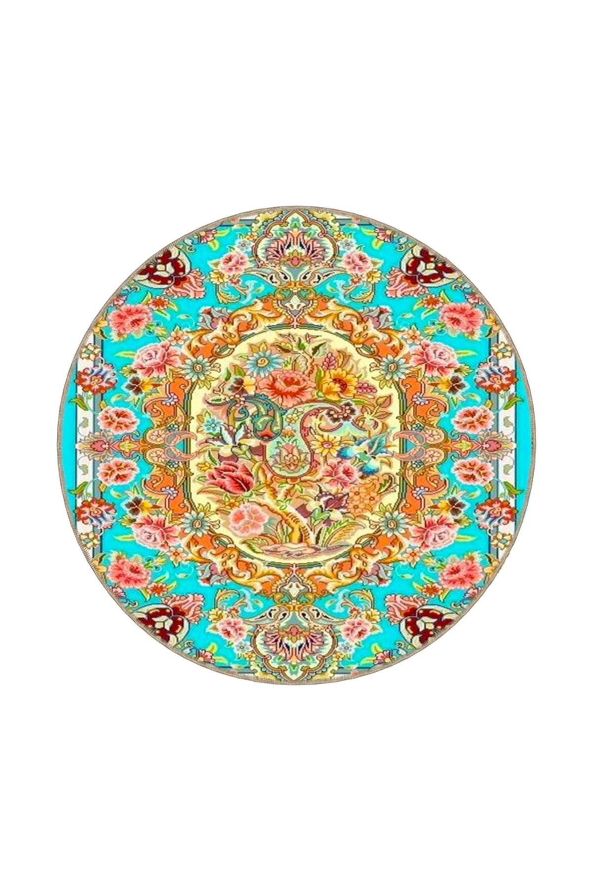 Açık Mavi Vintage Desenli Dokuma Taban Halı ve Yıkanabilir Halı aloha163