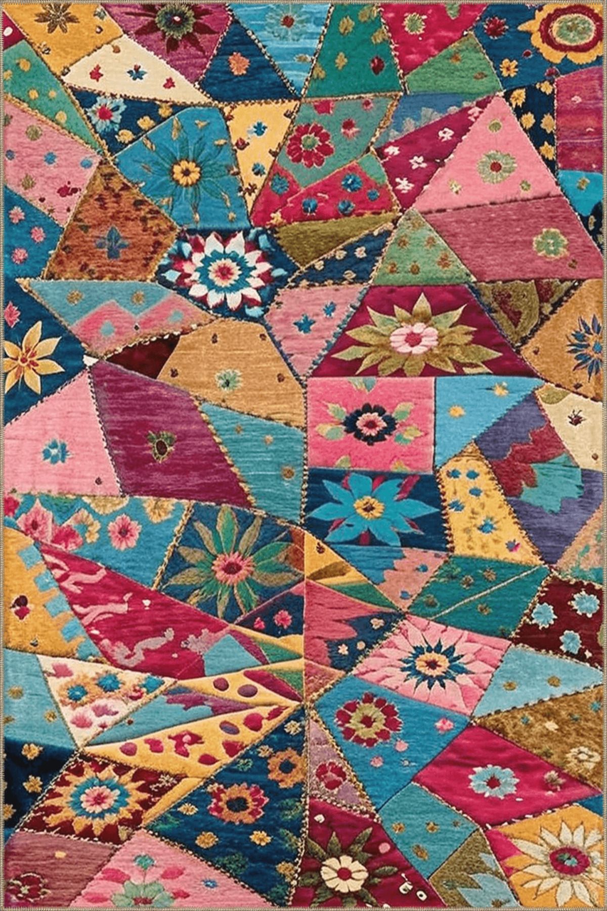 Paris Koleksiyonu Çok Renkli Etnik Detaylı Geometrik Desenli Vintage Dekoratif Halı 63