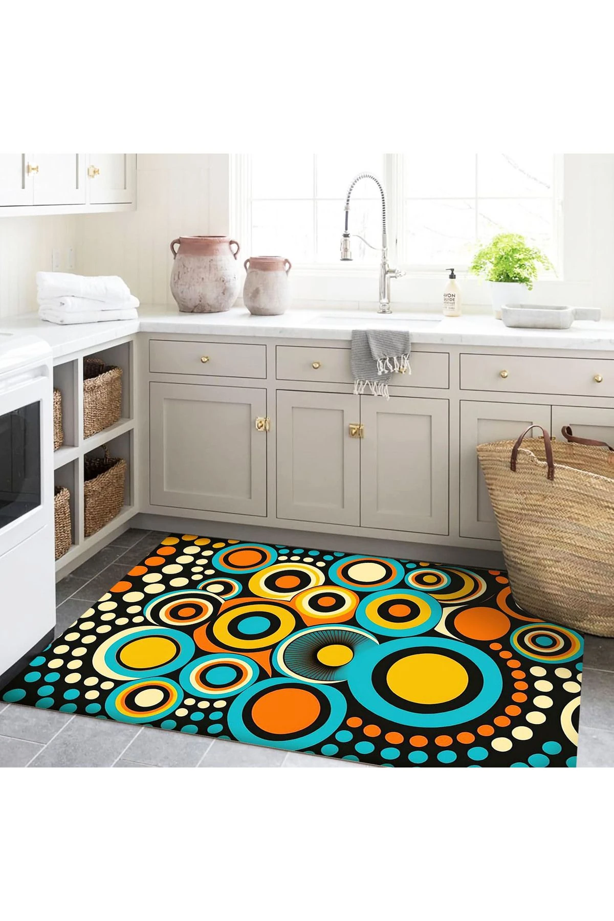 Güneş Koleksiyonu Çok Renkli Şekiller Detaylı Dokuma Taban Modern Dekoratif Halı güneş06