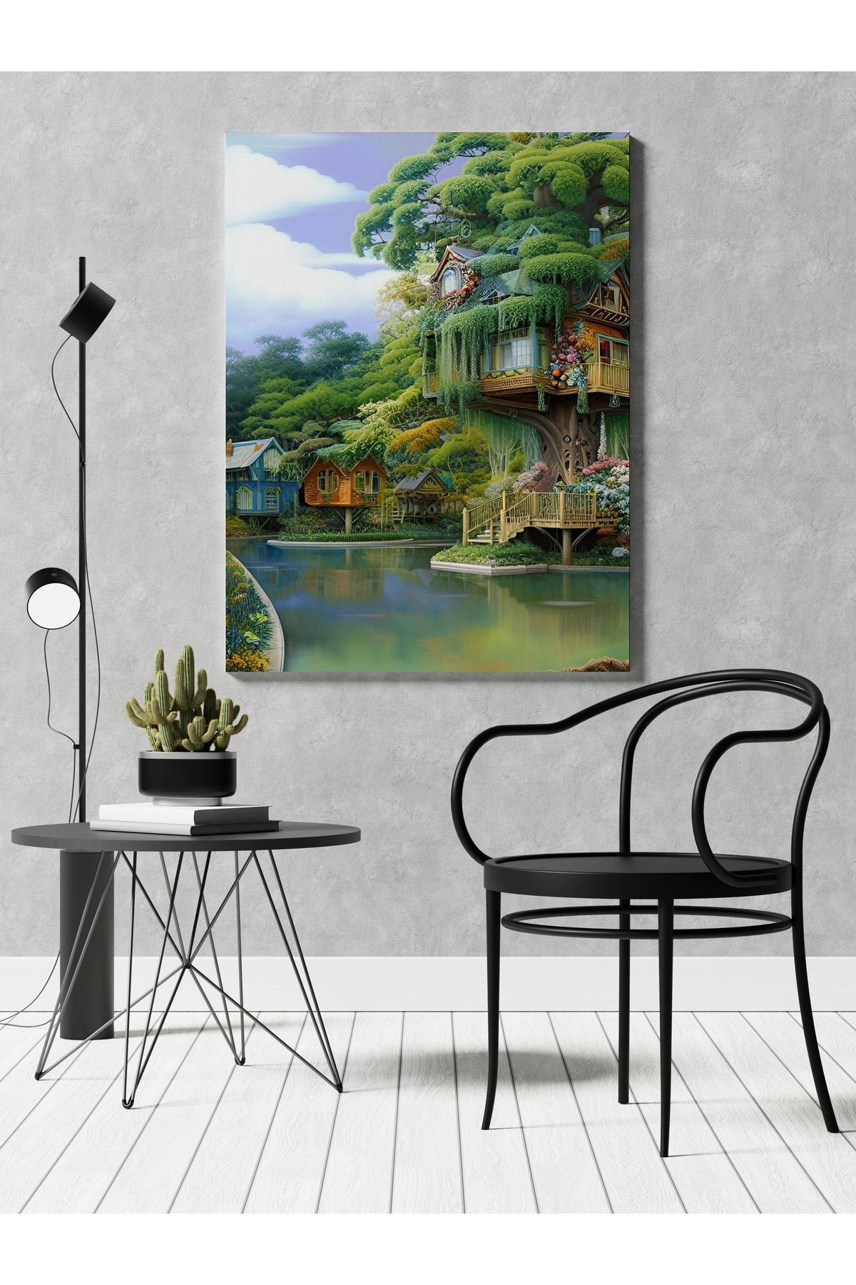 Kanvas Tablo Yalı Temalı ve Yosun Desenli Modern Tablo