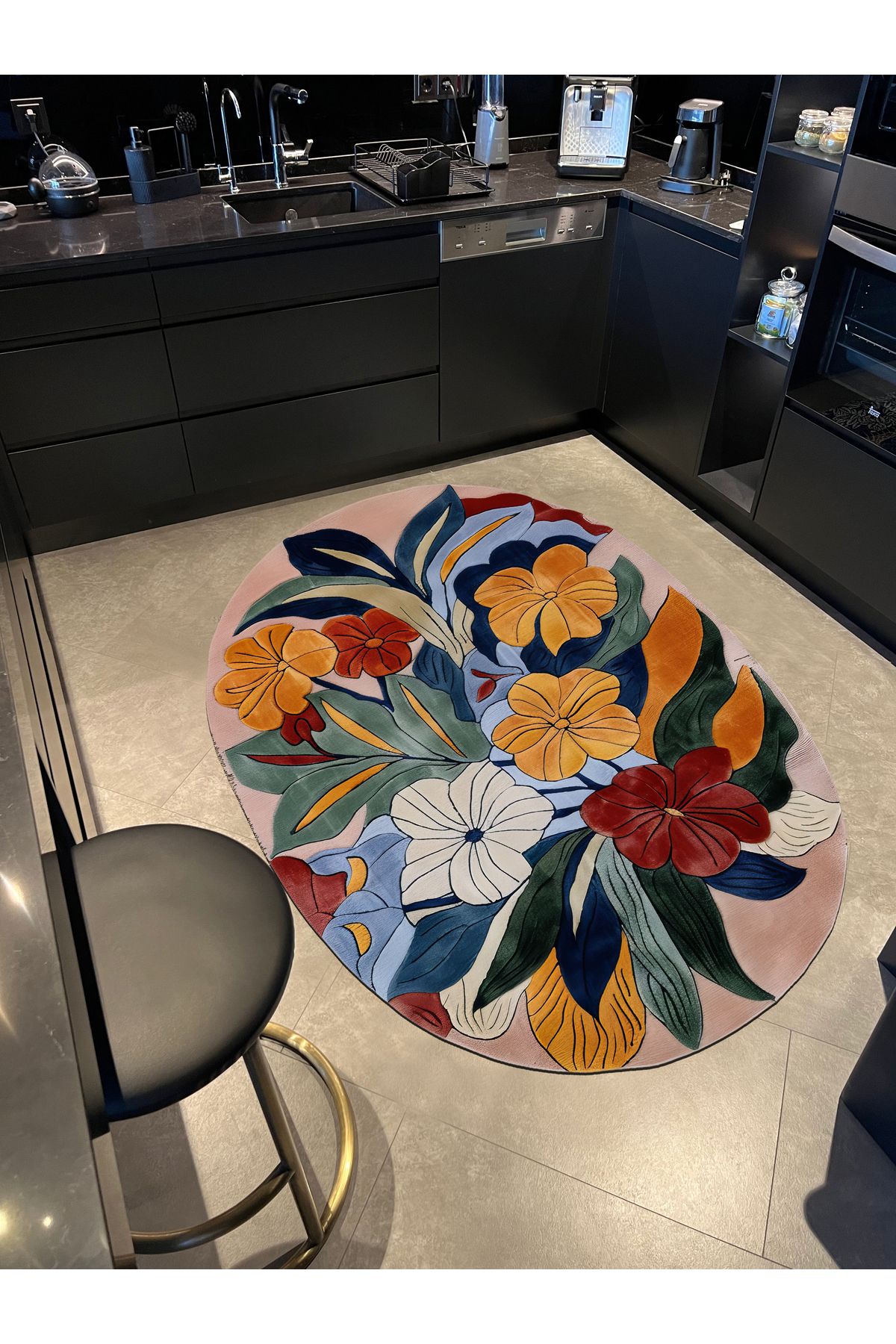 Paris Koleksiyonu Çok Renkli Yaprak ve Çiçekler Desenli Dokuma Taban Modern Dekoratif Halı paris07