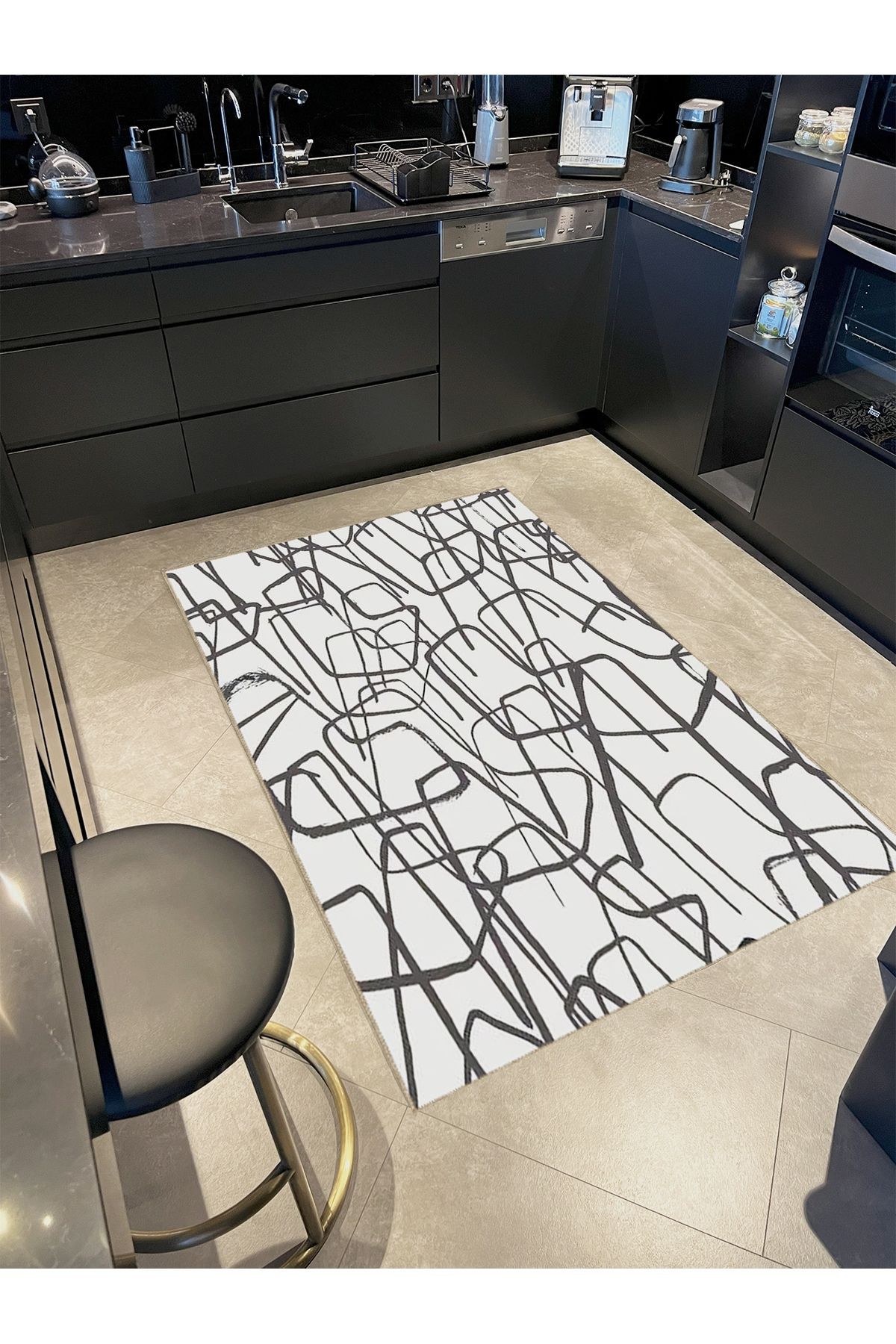 Buse Koleksiyonu Beyaz Antrasit Soyut Şekiller Detaylı  Dokuma Taban Modern Halı buse40