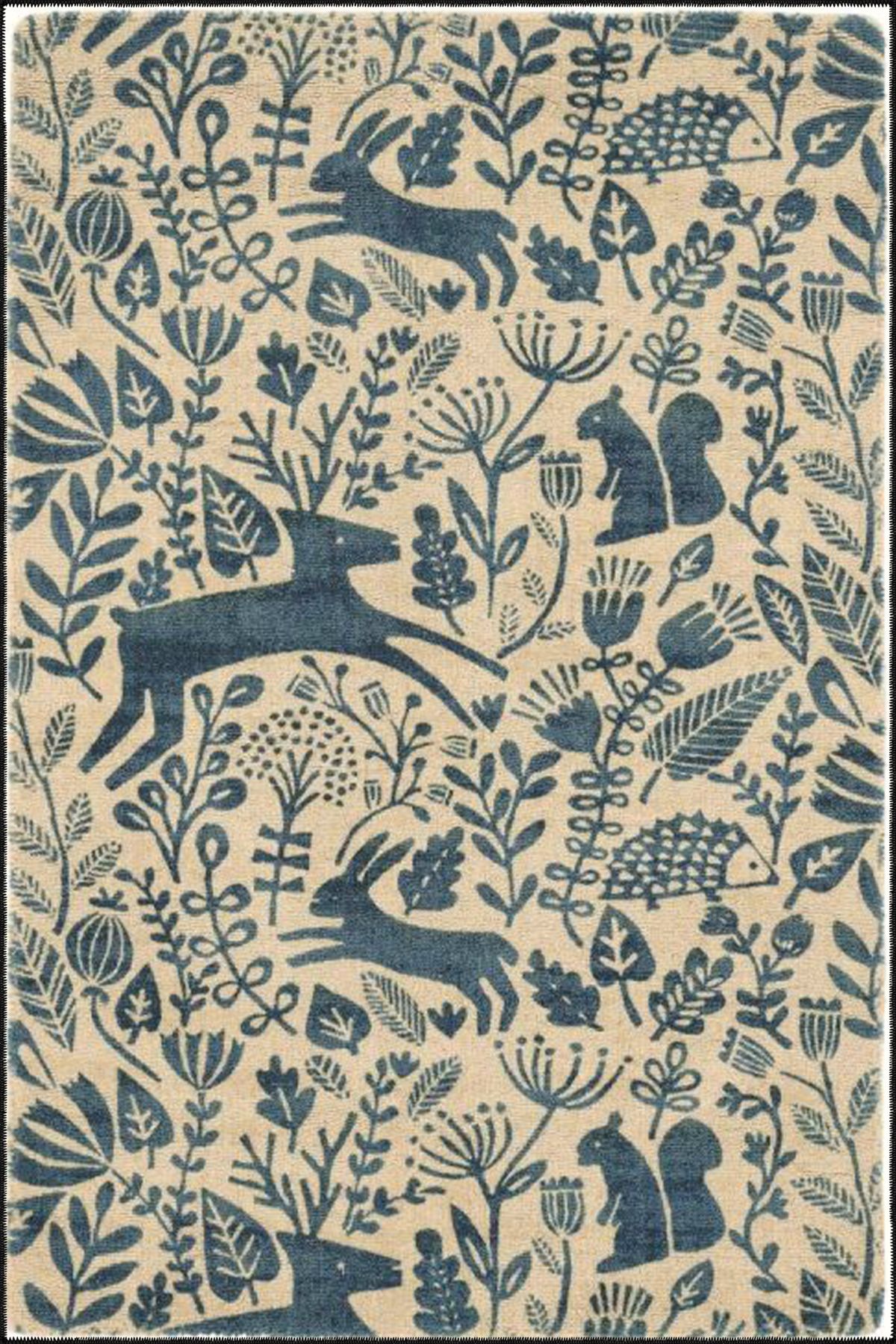 Krem Botanik Şekilli Desenli Dokuma Taban Halı ve Yıkanabilir Halı miravip10141