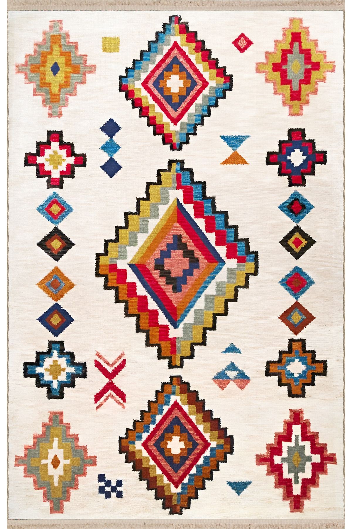 Bej Temalı Geleneksel Motif Desenli Vintage Dekoratif Halı 1936