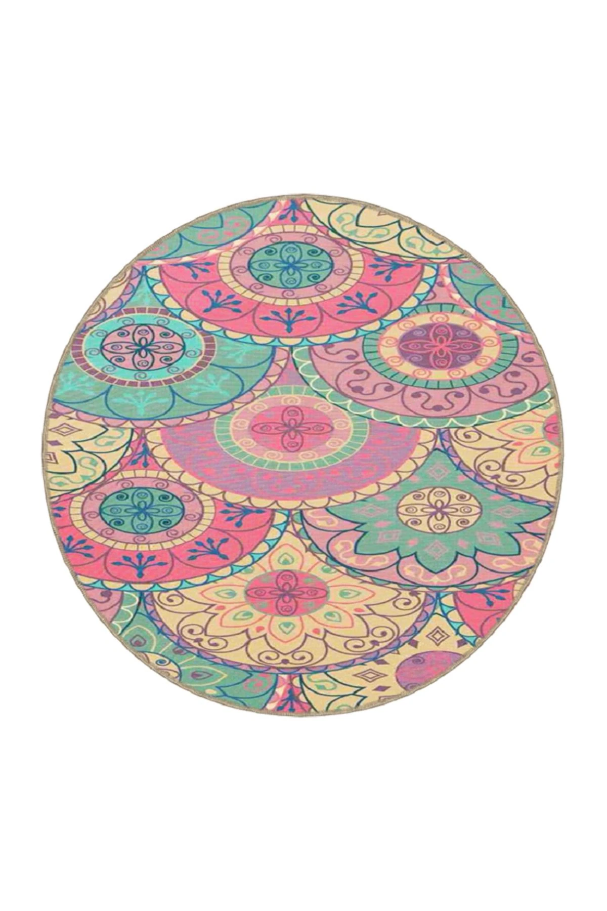 Pembe Tonlarda Disk Desenli Modern Dekoratif Halı 4423