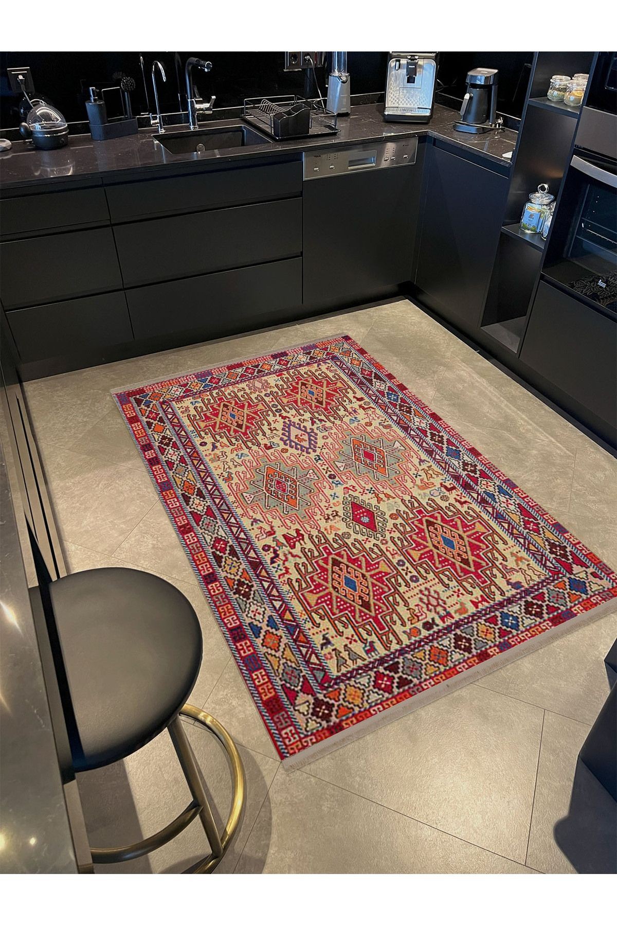 Umay Koleksiyonu Kırmızı Tonlarda Etnik Desenli Dokuma Taban Modern Dekoratif Halı umay26