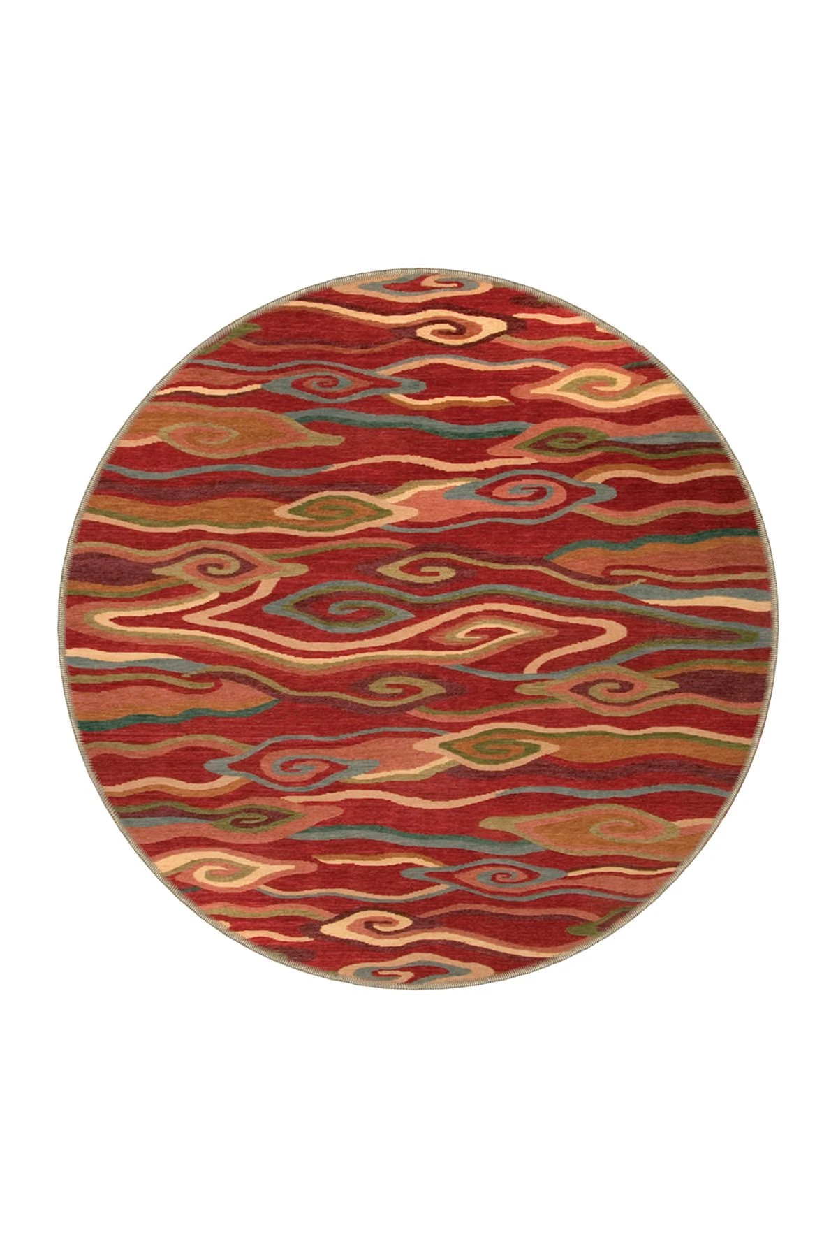 Kırmızı Tonlarda Dalga Desenli Kreatif Halı 3718