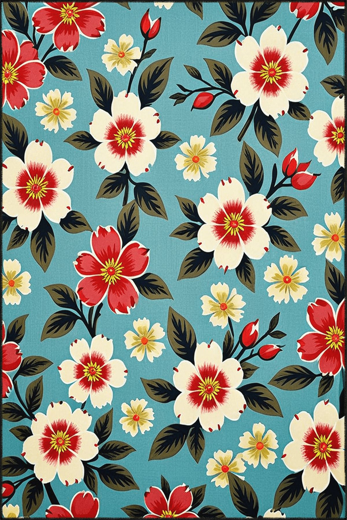 Paris Koleksiyonu Mavi Temalı Floral Çiçek Motifleri Desenli Modern Dekoratif Halı 94