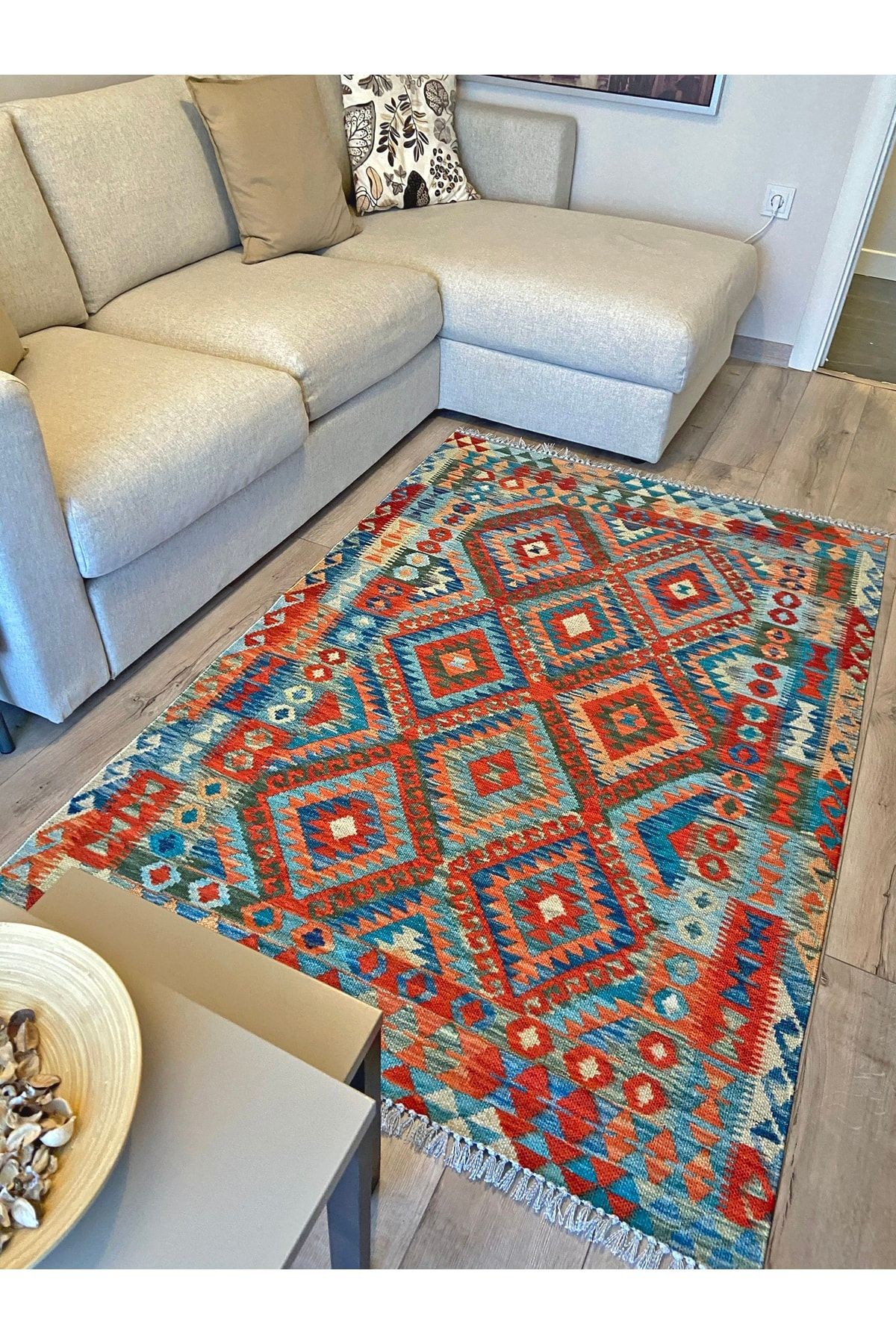 Cotton Pamuklu Çok Renkli Otantik Ve Etnik Desenli Kilim 505