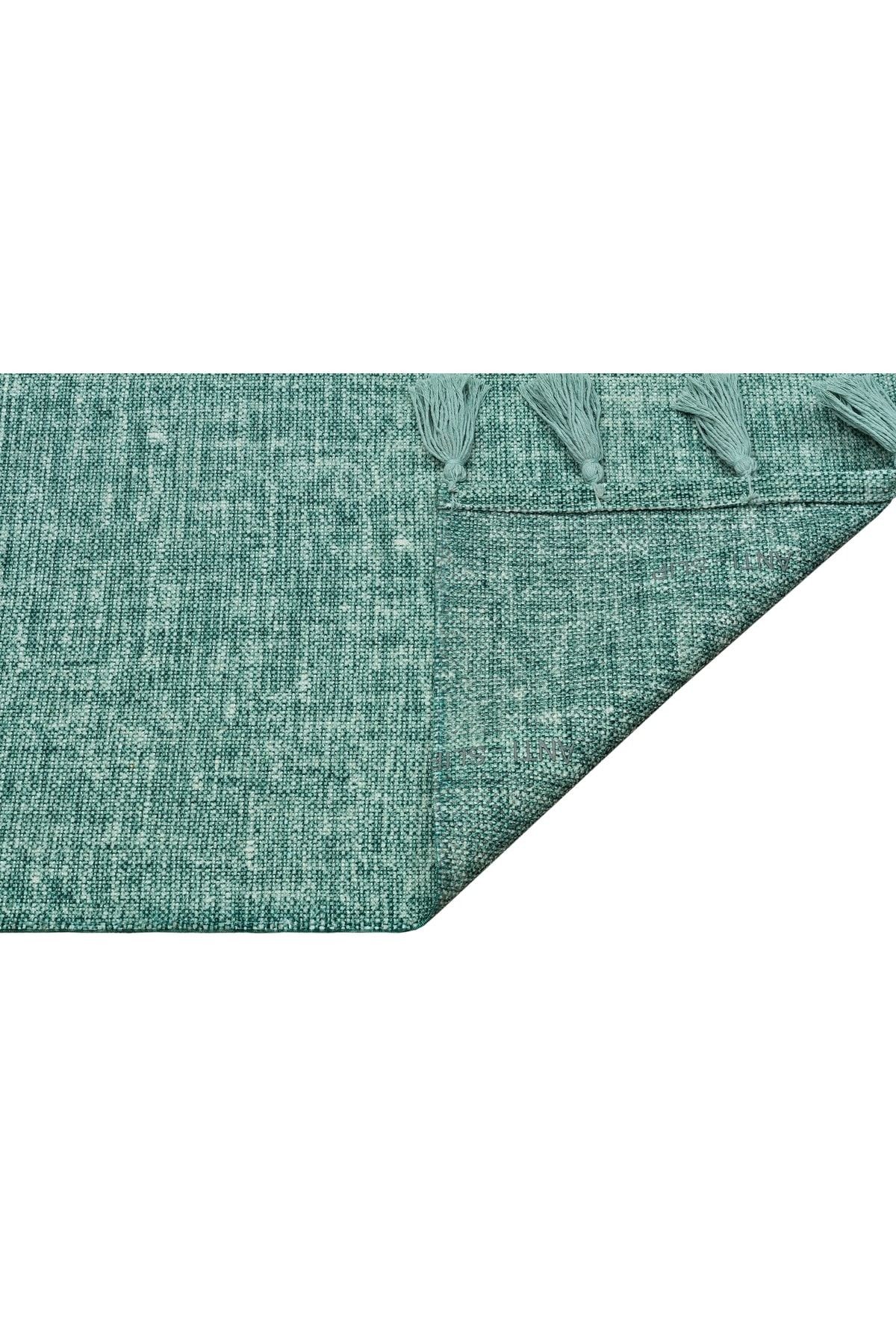 Moroccan 9006 Yeşil Hasır Görünüm Yeşil Püsküllü Modern Kilim