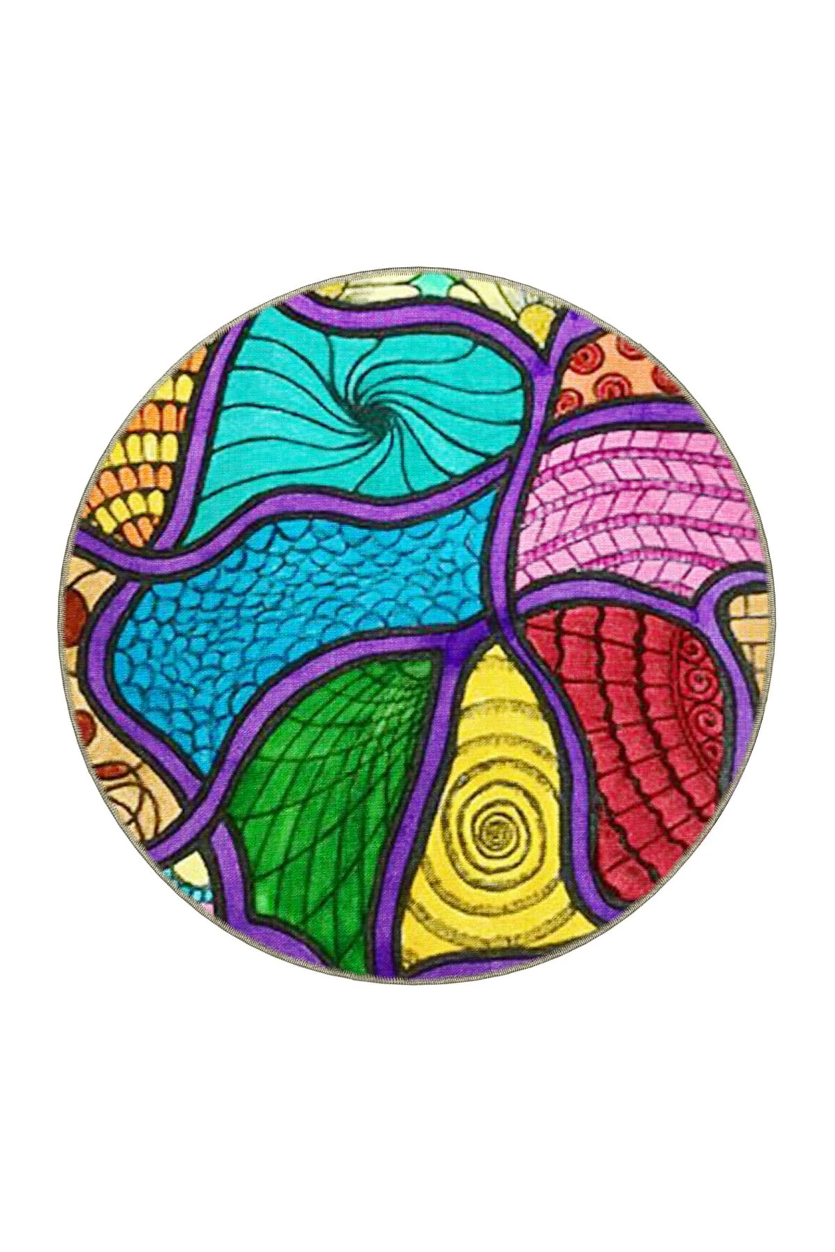 Mor Temalı Çok Renkli Soyut Figür Desenli Kreatif Modern Dekoratif Halı 3859