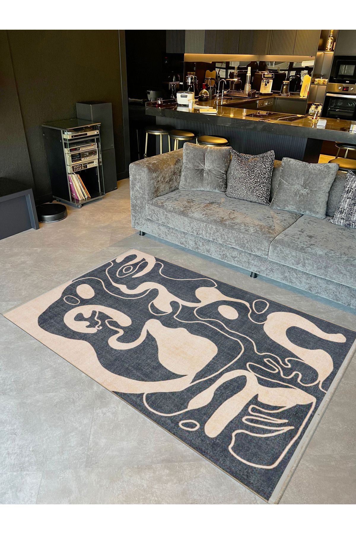 Alya Koleksiyonu Bej Koyu Gri Bej Desenli Dokuma Taban Modern Dekoratif Halı alya32