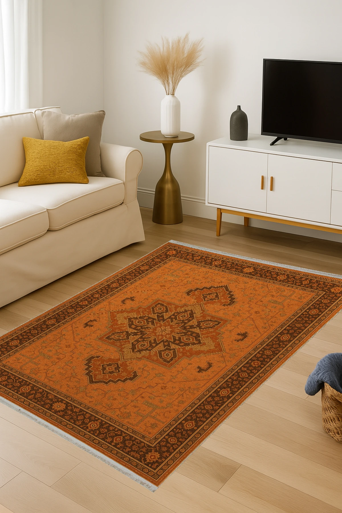 MOSSO Koyu Kahverengi Geleneksel Desen Temalı Desenli Modern Dekoratif Halı mosso425