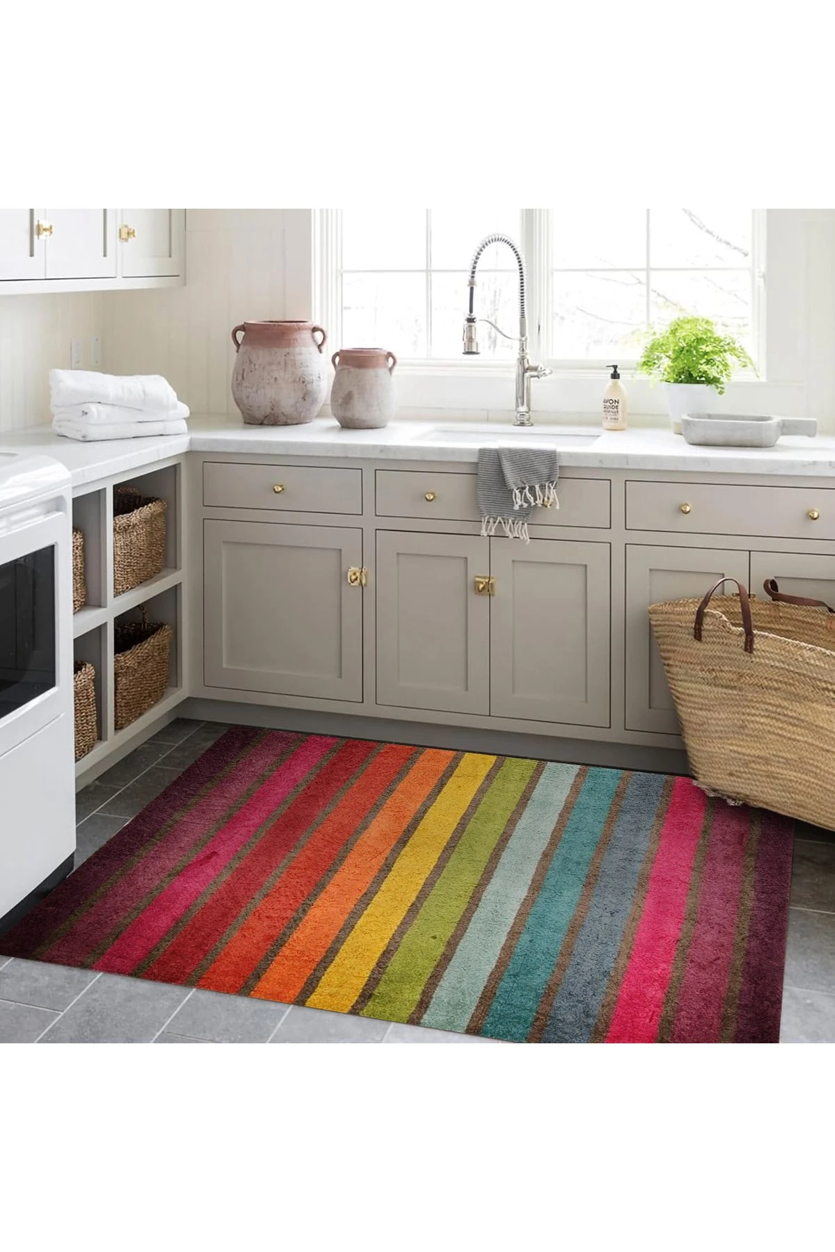 Kuzey Koleksiyonu Çok Renkli Kalın Çizgiler Desenli Dokuma Taban Dekoratif Halı kuzey34