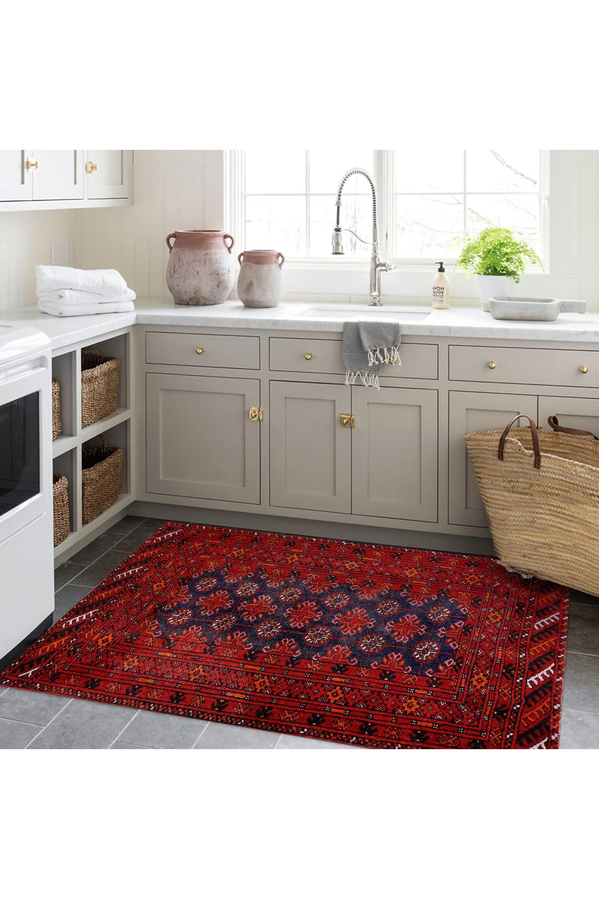 Mete Koleksiyonu Lacivert ve Bordo Temalı Geleneksel Motifler Desenli Vintage Dekoratif Halı 16