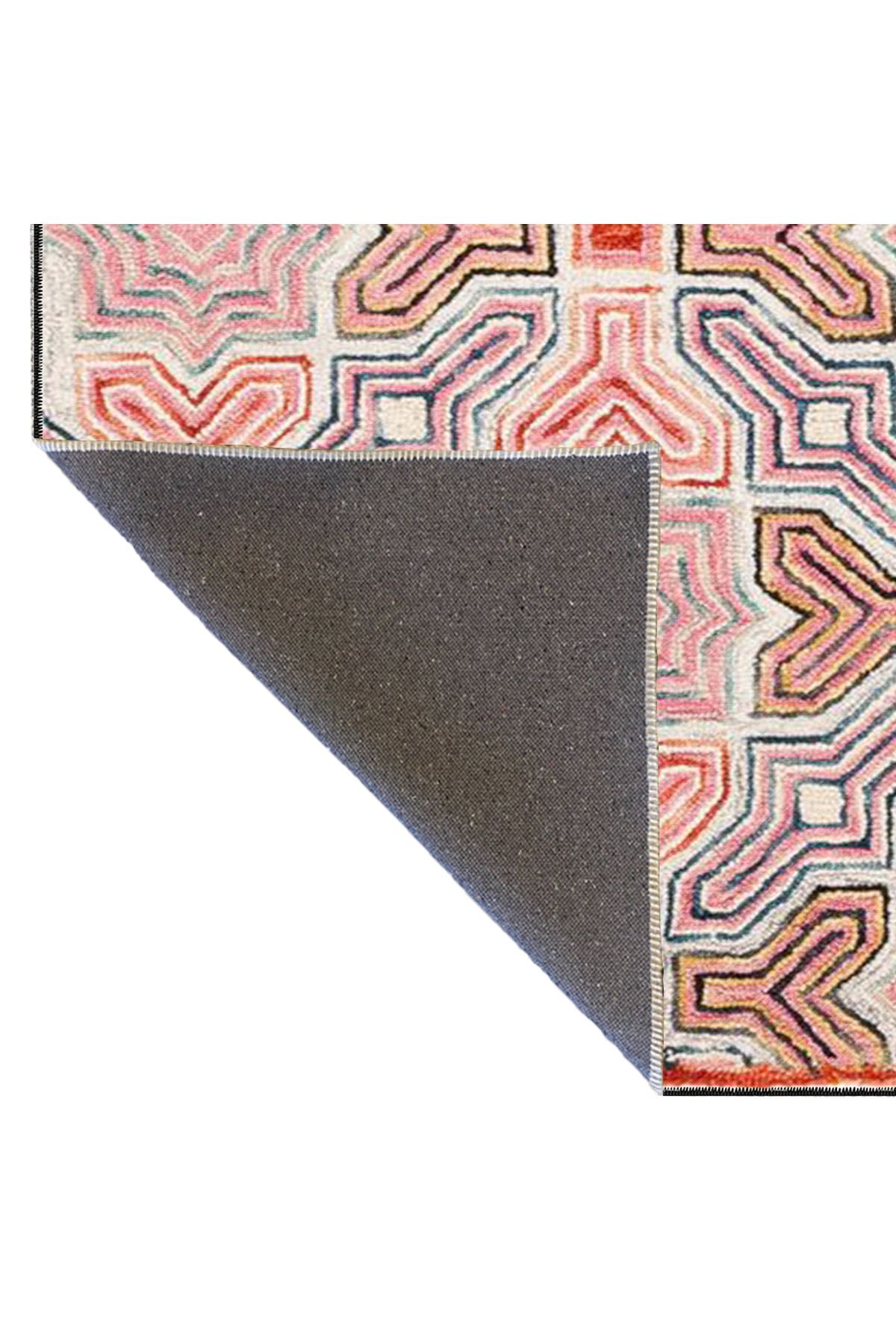 Geometrik Y Desenli Pembe Renk Dokuma Taban Yıkanabilir Halı miravip8904