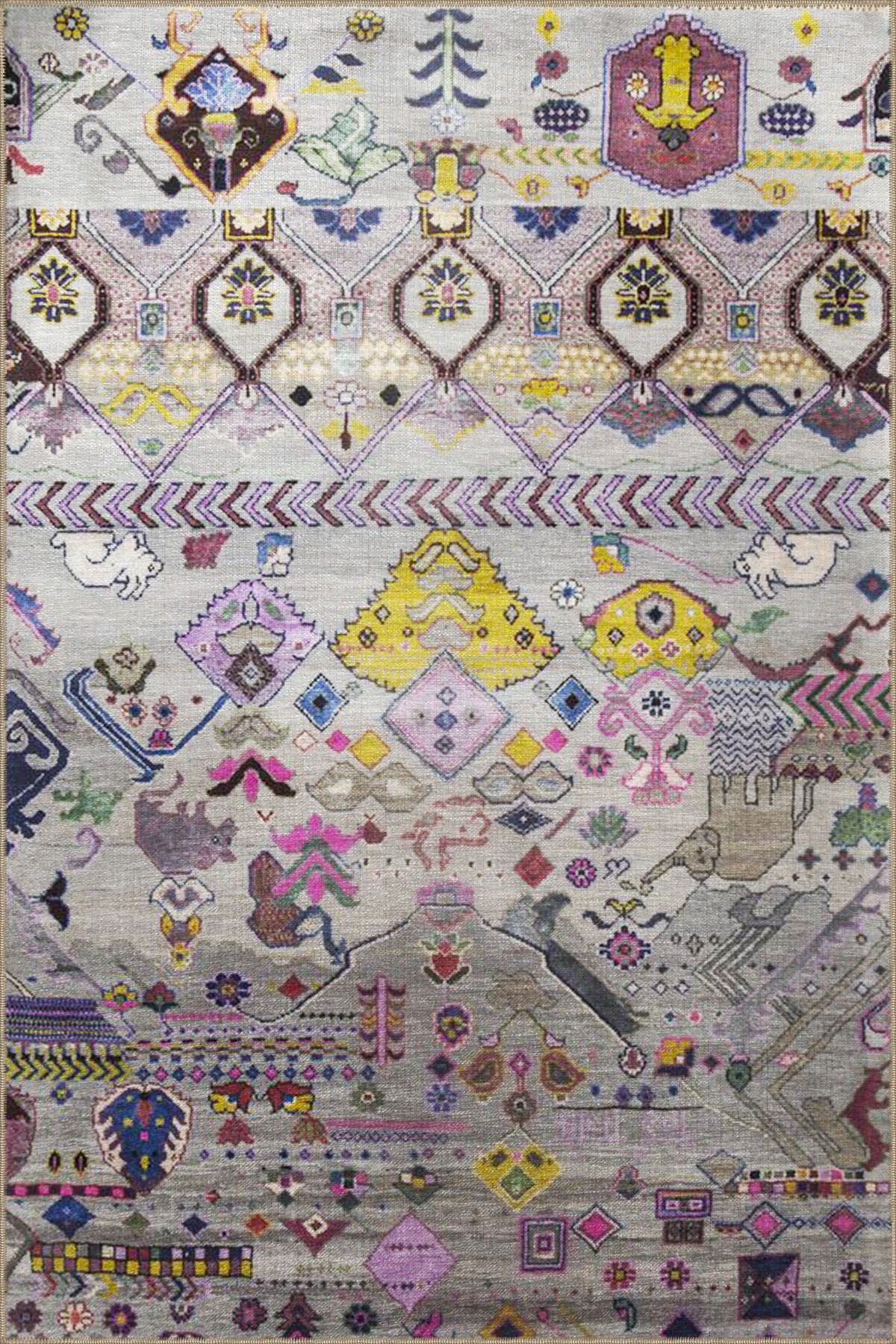 Gri Tonlarda Geleneksel Desenli Dokuma Taban Halı 4050