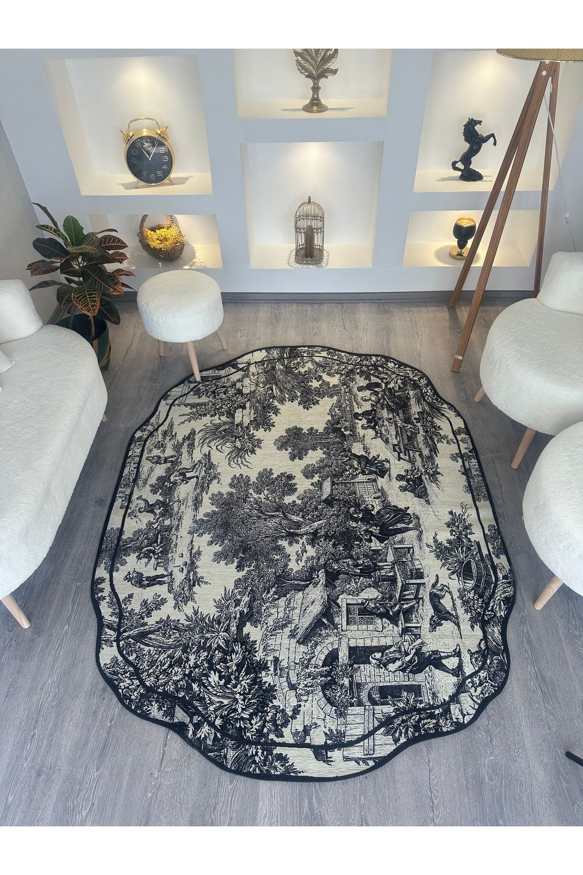 Série Vintage Noir Beige Siyah Bej Desenli  Dokuma Taban Dekoratif Halı vintage01