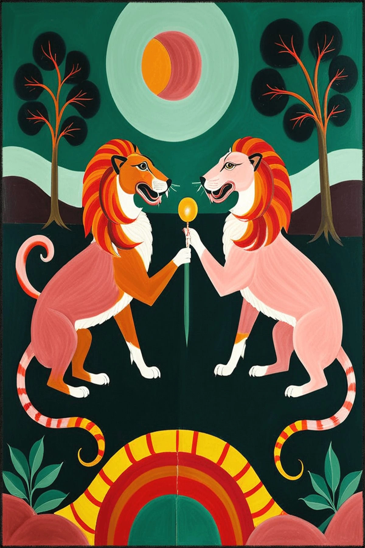 Paris Koleksiyonu Pastel Temalı Aslan ve Ağaç Desenli Kreatif Modern Dekoratif Halı 81