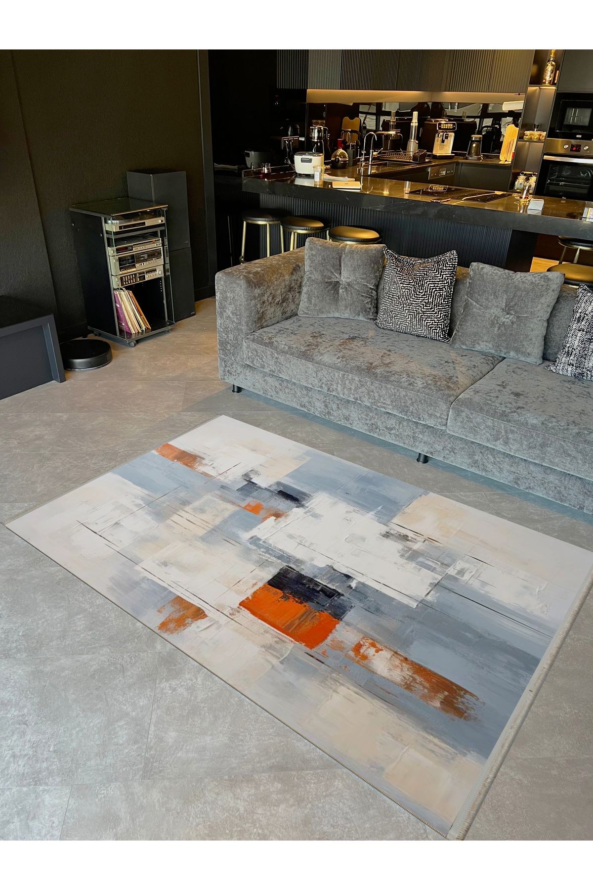 Asena Koleksiyonu Açık Tonlarda Soyut Abstract Desenli Kreatif Modern Dekoratif Halı 47
