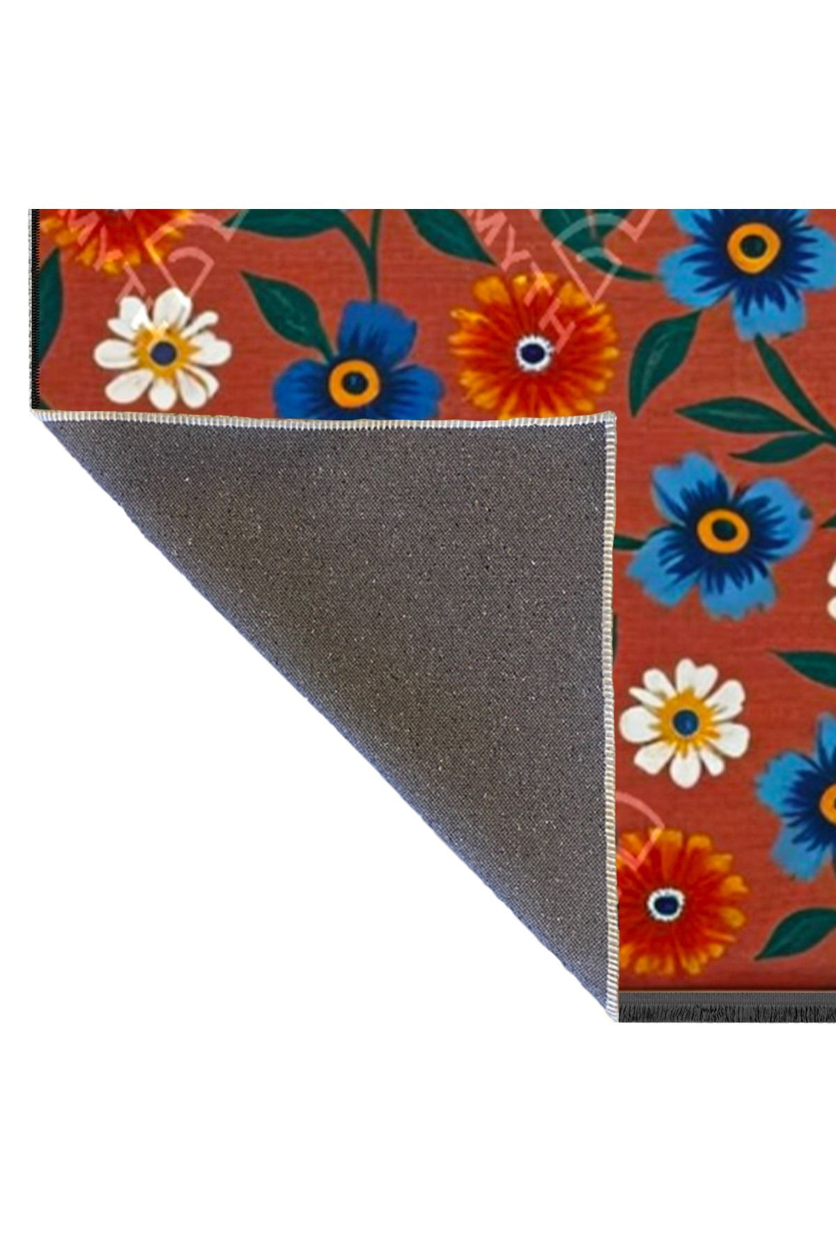 Kırmızı Floral Botanik Desenli Dokuma Taban ve Yıkanabilir Halı MYTH47