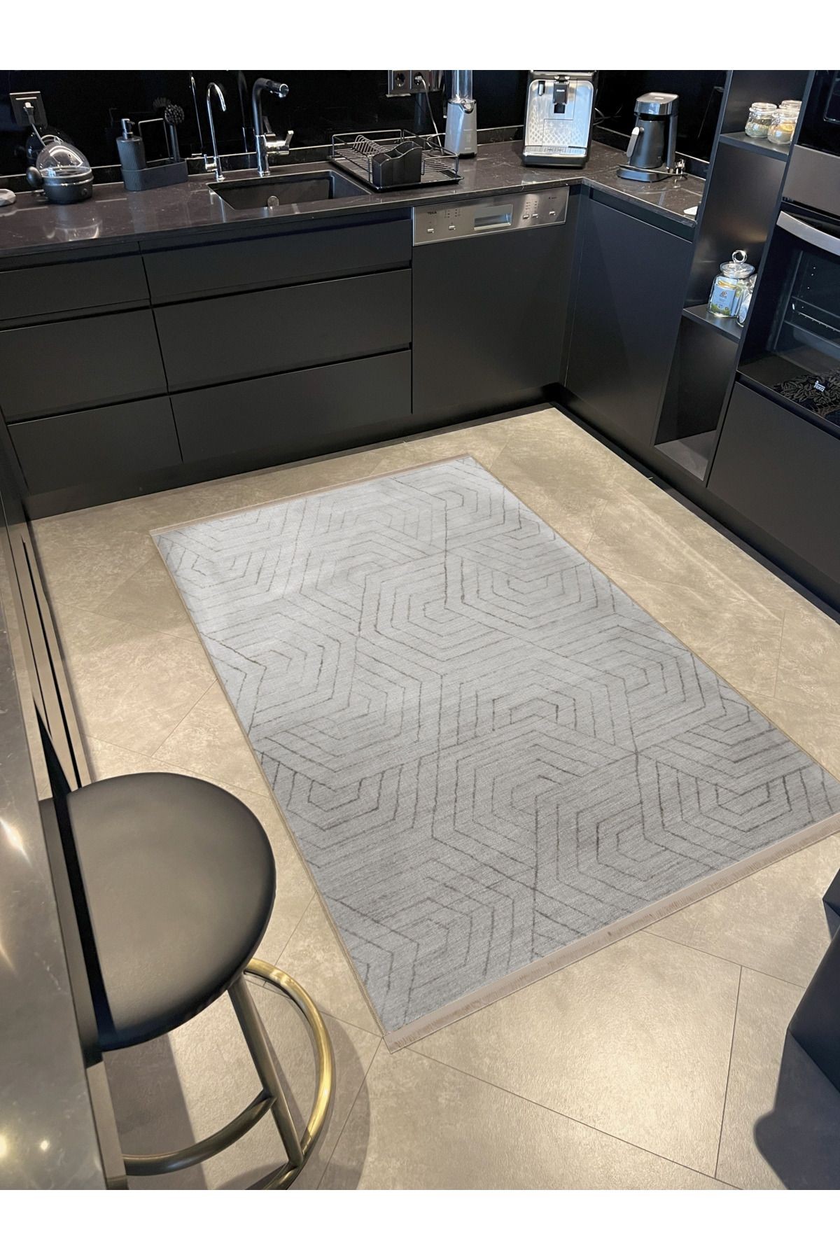Bej Gri Temalı Geometrik Desenli Kreatif Modern Dekoratif Halı 2808