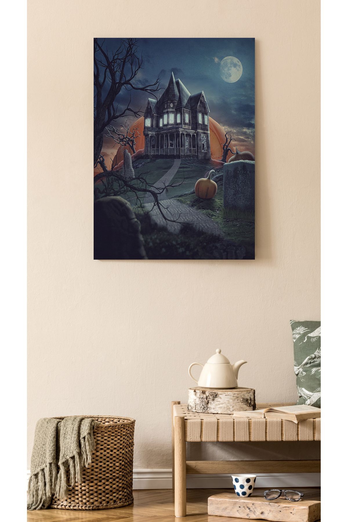 Kanvas Tablo Gece Temalı Şato Desenli Modern Tablo