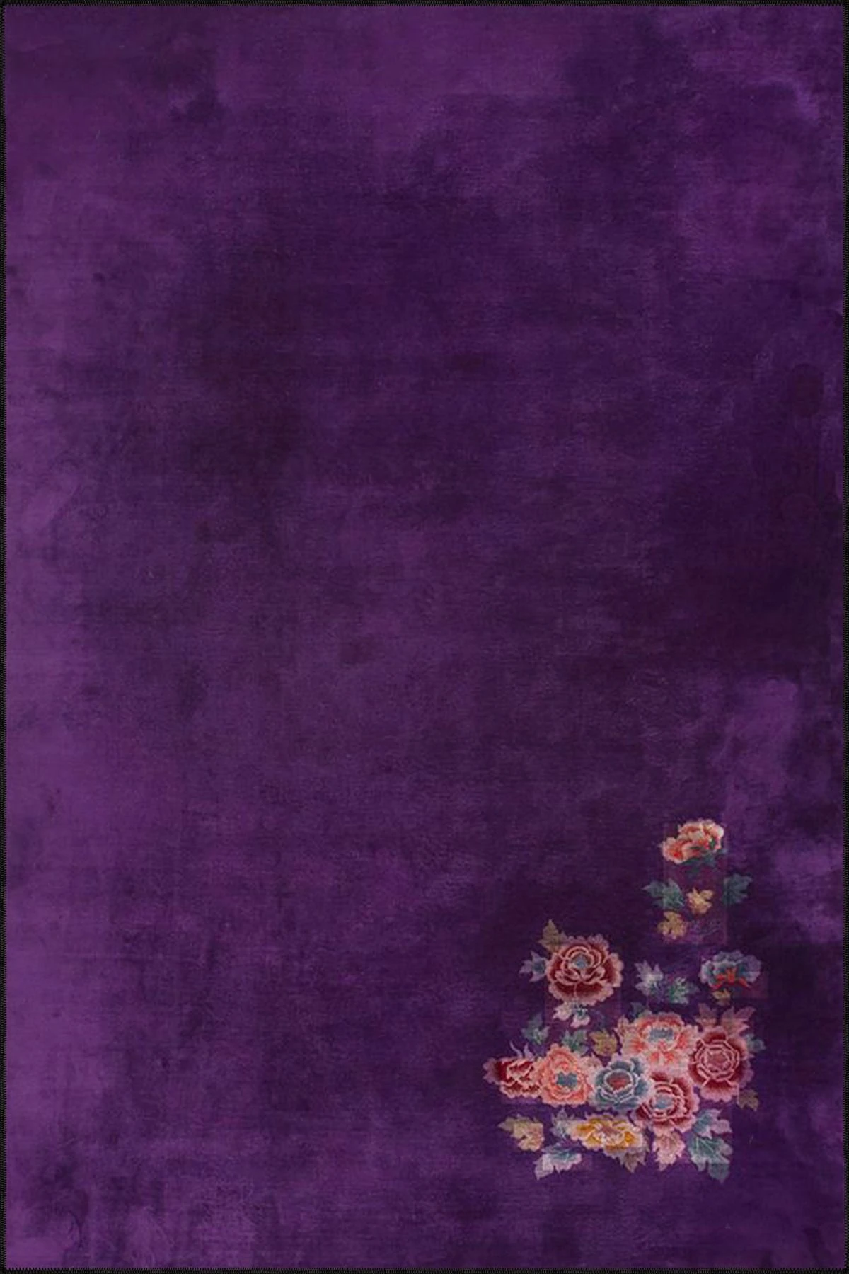 Floral Kapalı Renkte Mor Renkli Desenli Dokuma Taban Halı ve Yıkanabilir Halı aloha183