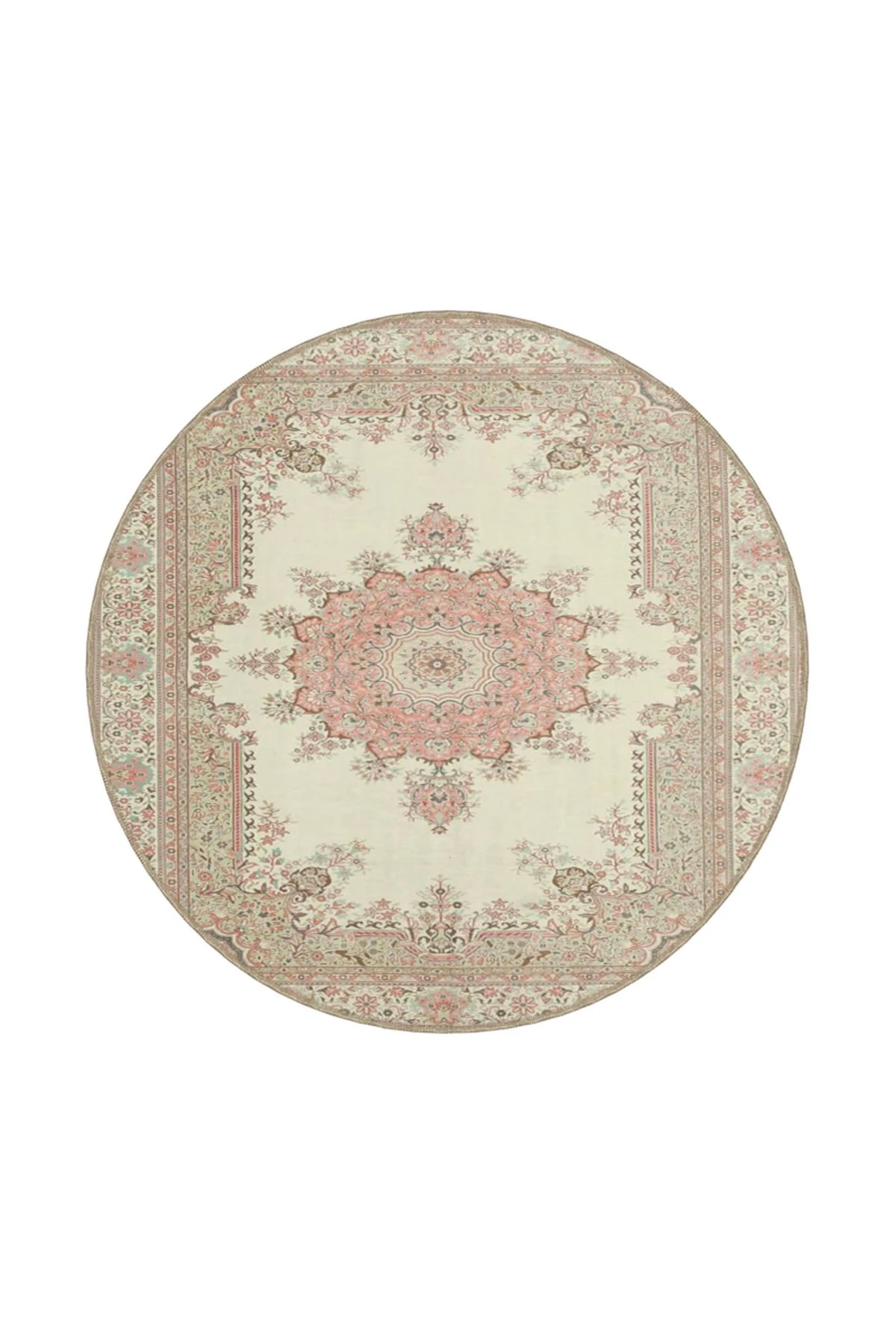 Krem Geleneksel Desenli Dokuma Taban Halı ve Yıkanabilir Halı aloha131