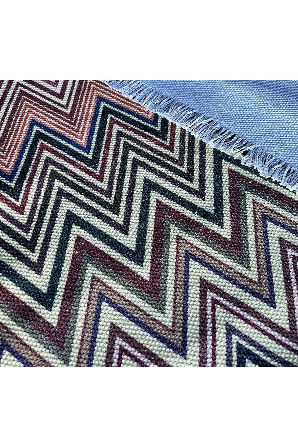 Cotton 544 Pastel Tonlarda Çok Renkli Zigzag Desenli Kilim