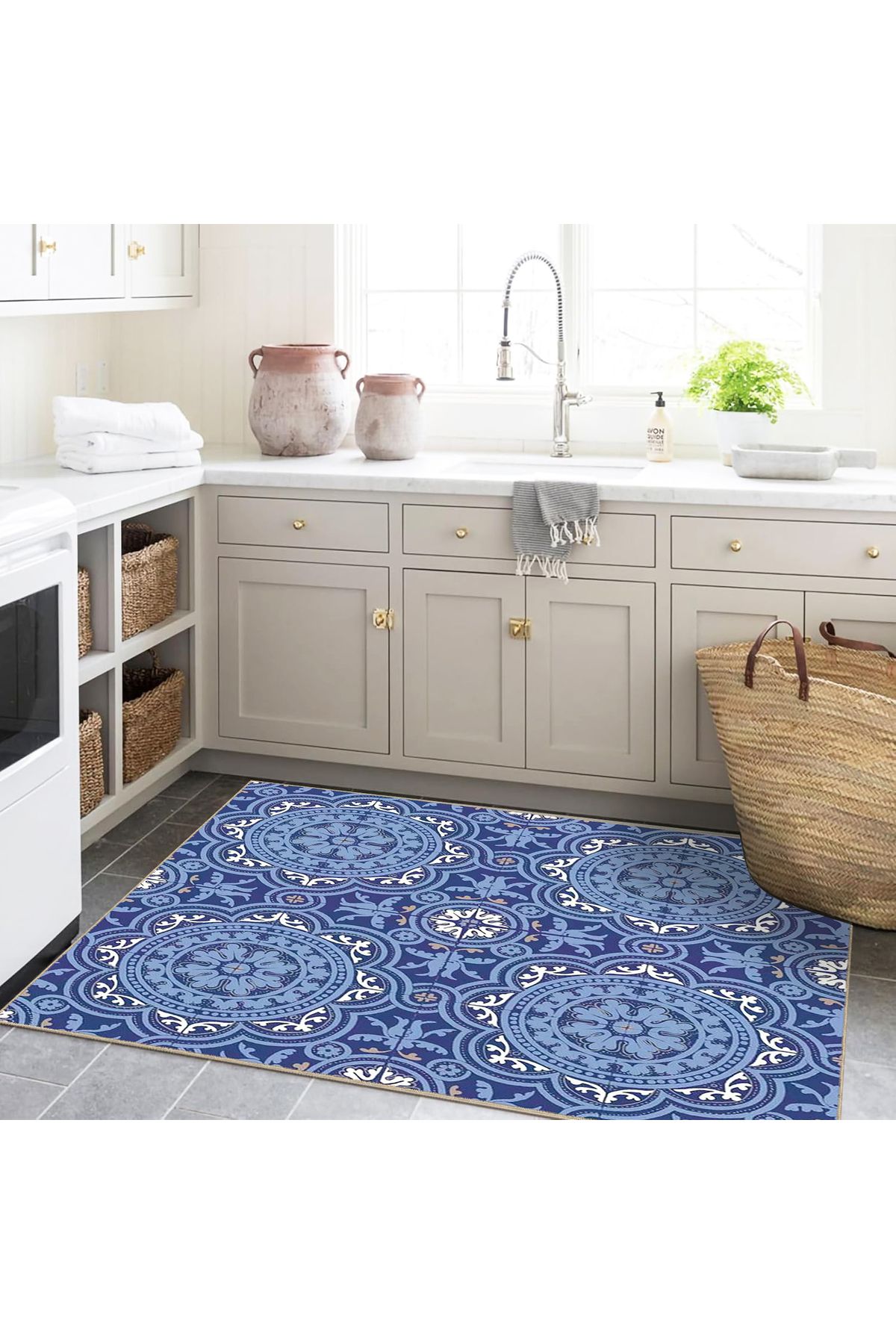 Tuğrul Koleksiyonu Mavi Tonlarda Çiçek Motifleri Desenli Dokuma Taban Modern Dekoratif Halı 15