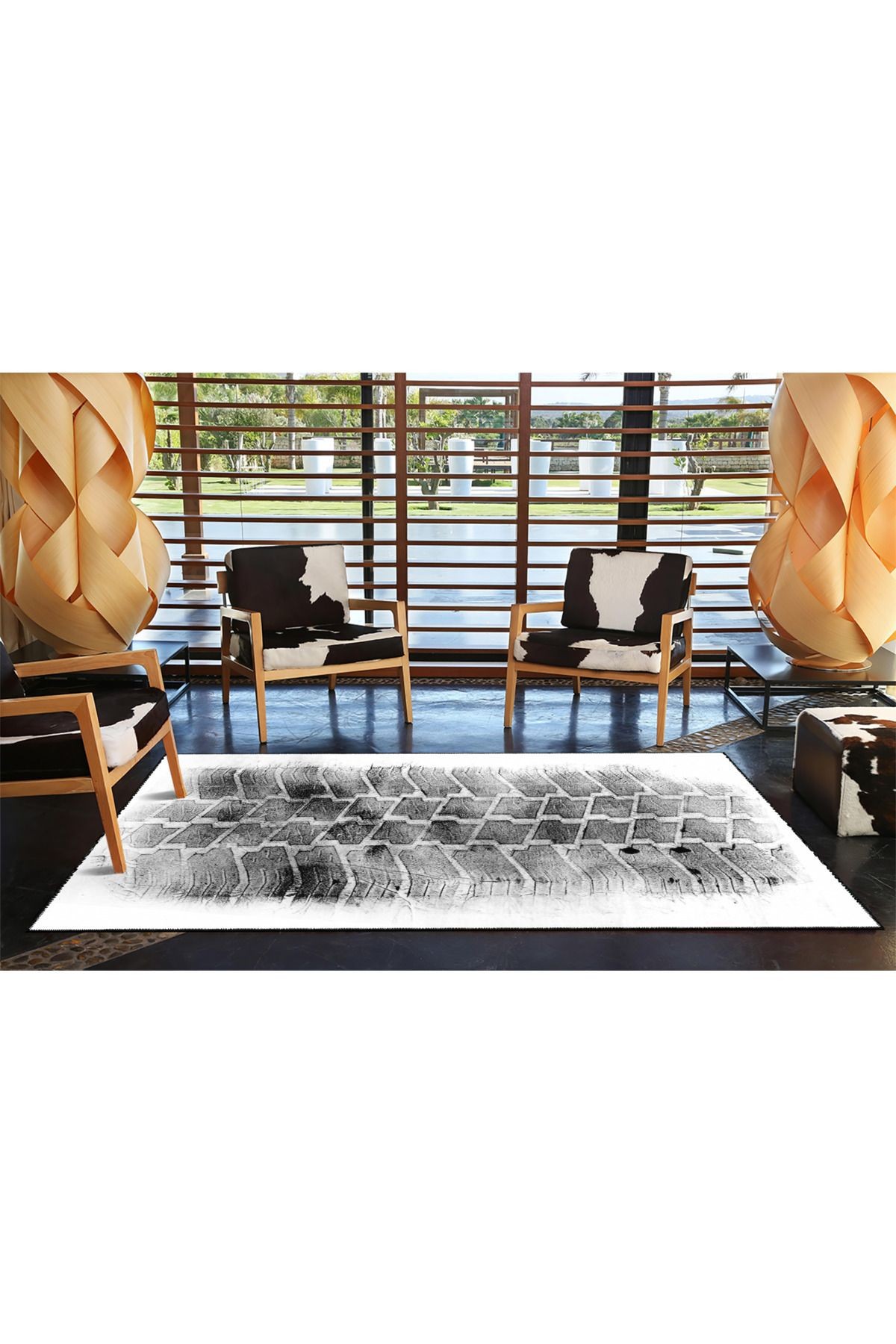 Lastik İzi Desenli Modern Dekoratif Halı ve Yıkanabilir Halı miravip9563