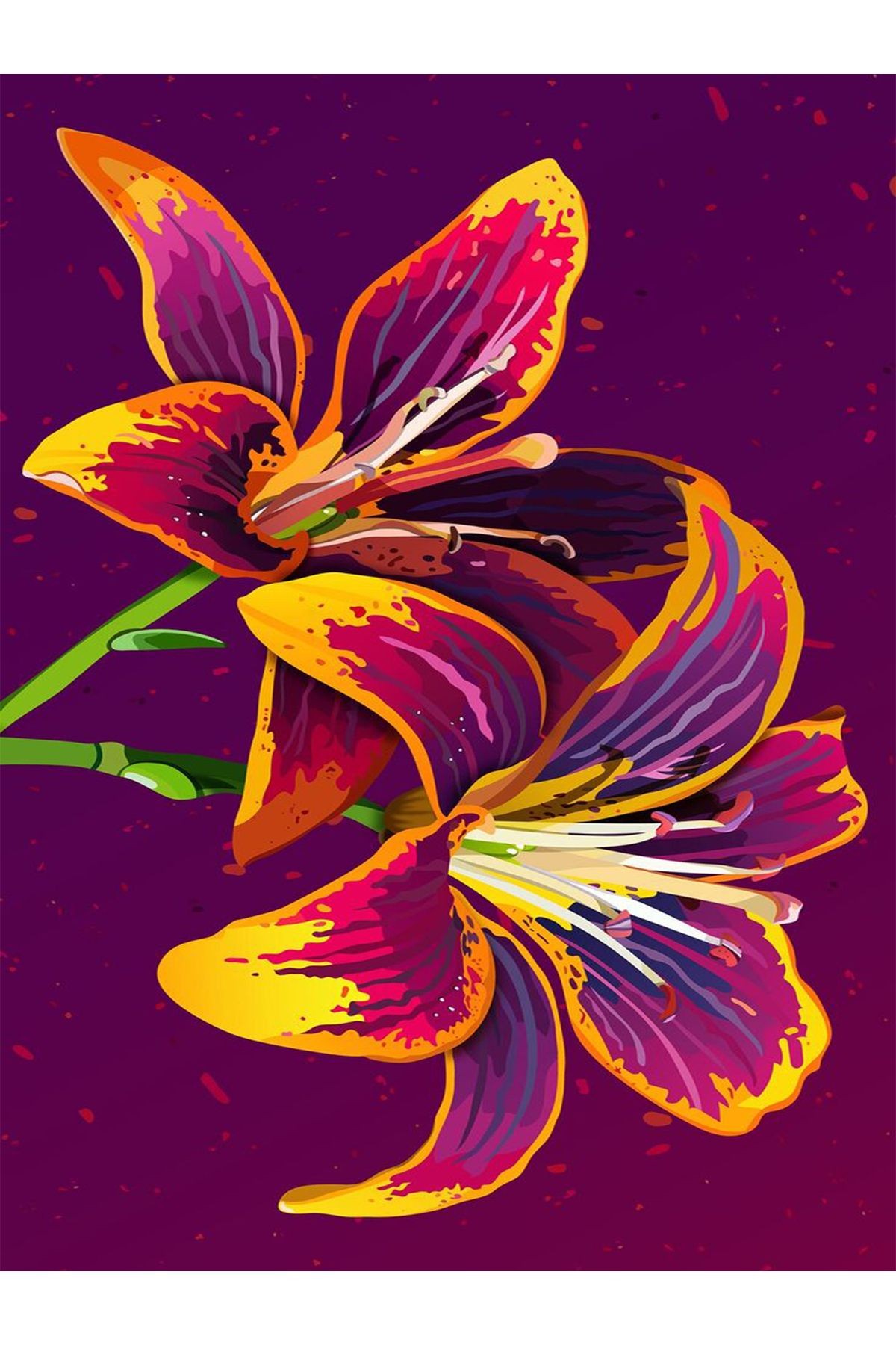 Yılmaz Koleksiyonu Mor ve Sarı Tonlarda Floral Zambak Desenli Modern Dekoratif Halı 13