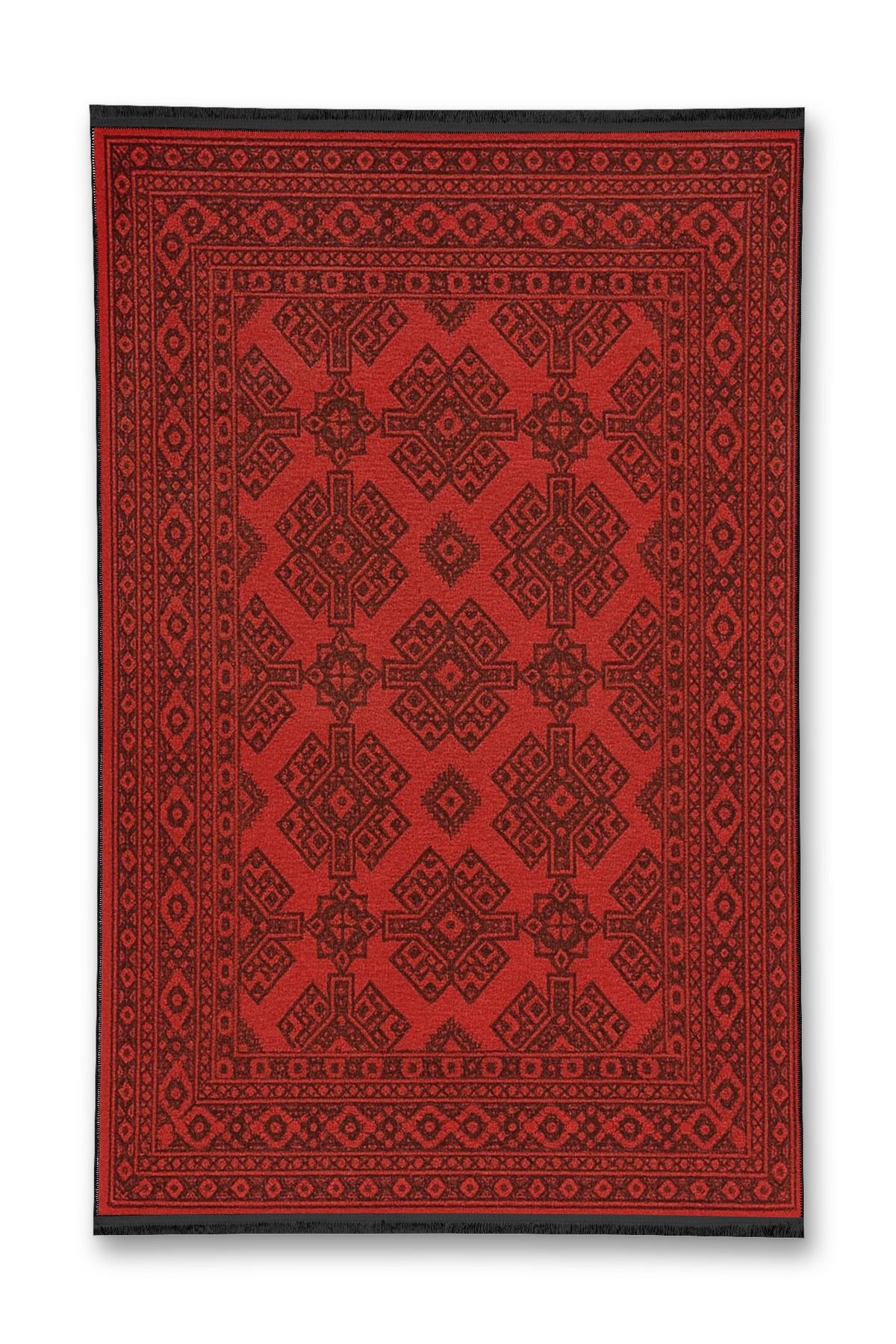 MOSSO RED Kırmızı Etnik Desenli Dokuma Taban Dekoratif Halı mosso148