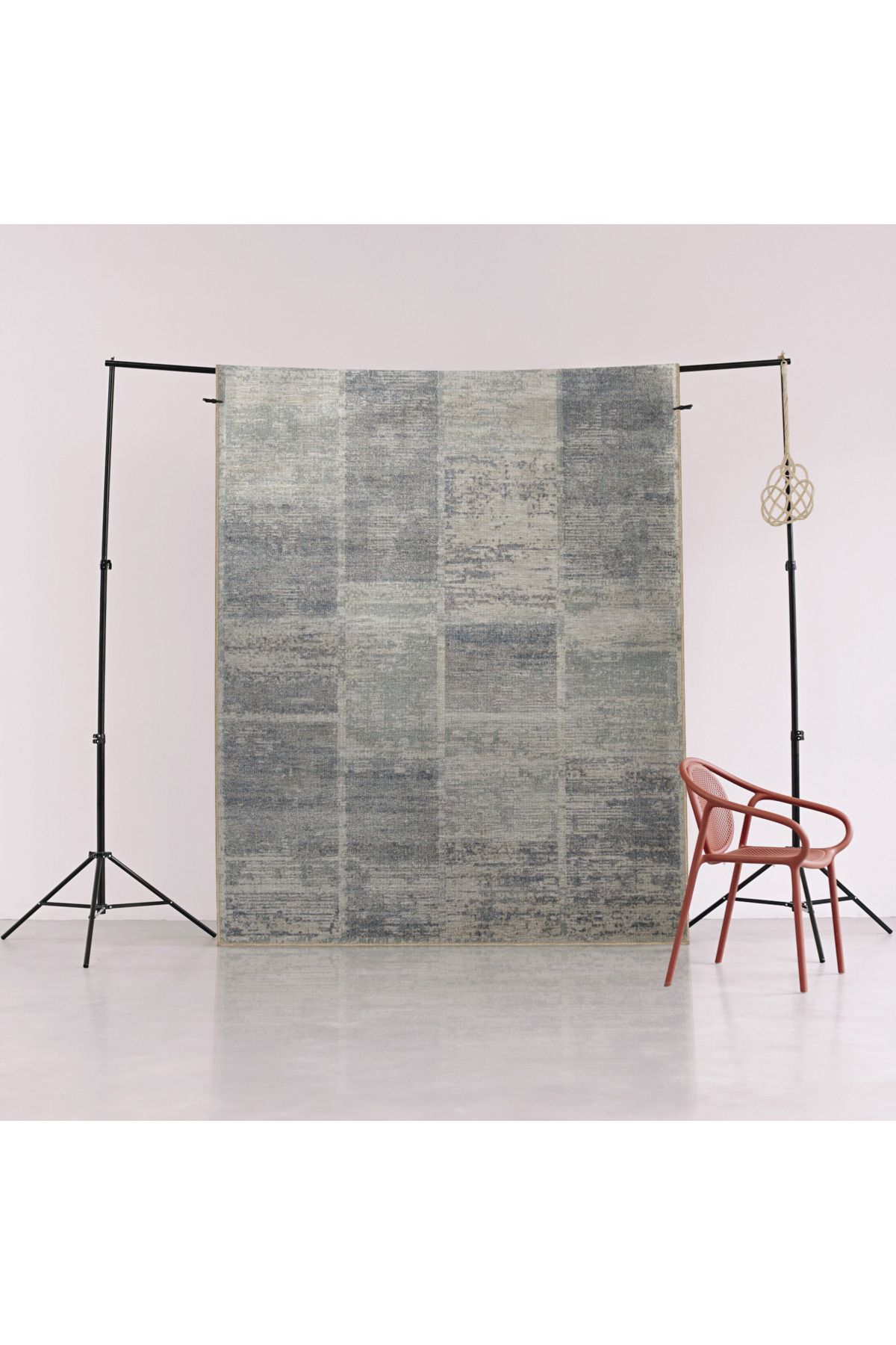 Gri Temalı Soyut Kare Geometrik Desenli Kreatif Modern Dekoratif Halı 3098