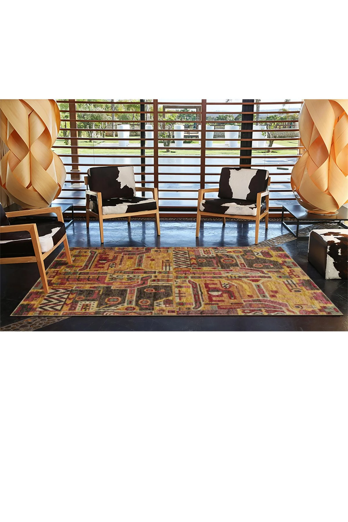 Kahverengi Tonlarda Modern Desenli Dekoratif Halı miravip448