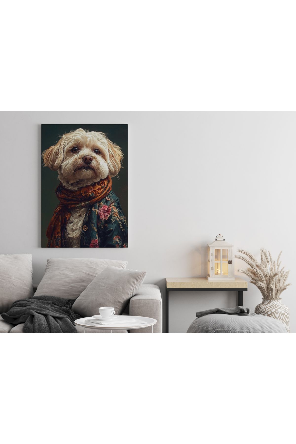 Kanvas Tablo Şal ve Ceket Detaylı Sevimli Köpek Desenli tablo5008