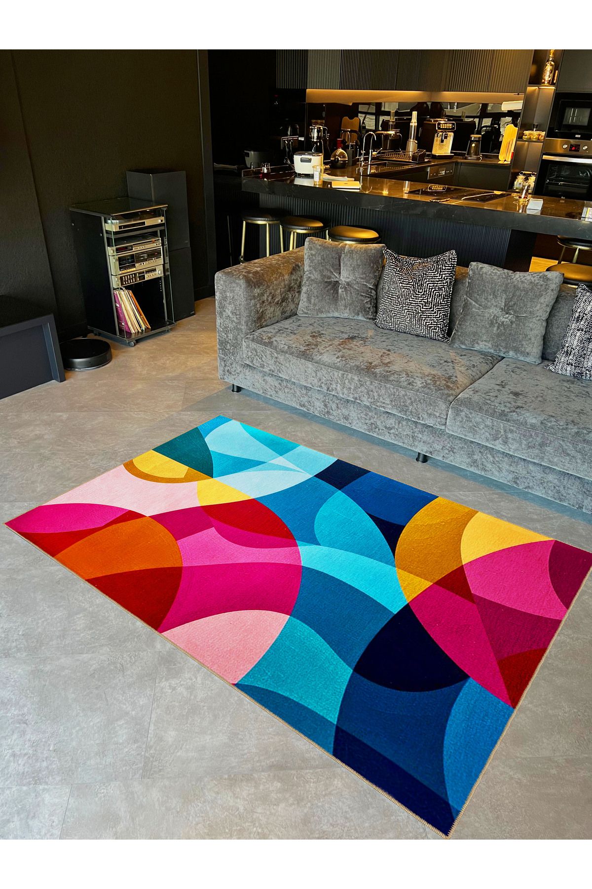 Emre Koleksiyonu Çok Renkli Soyut Detaylı Geometrik Desenli Dokuma Taban Modern Dekoratif Halı 33