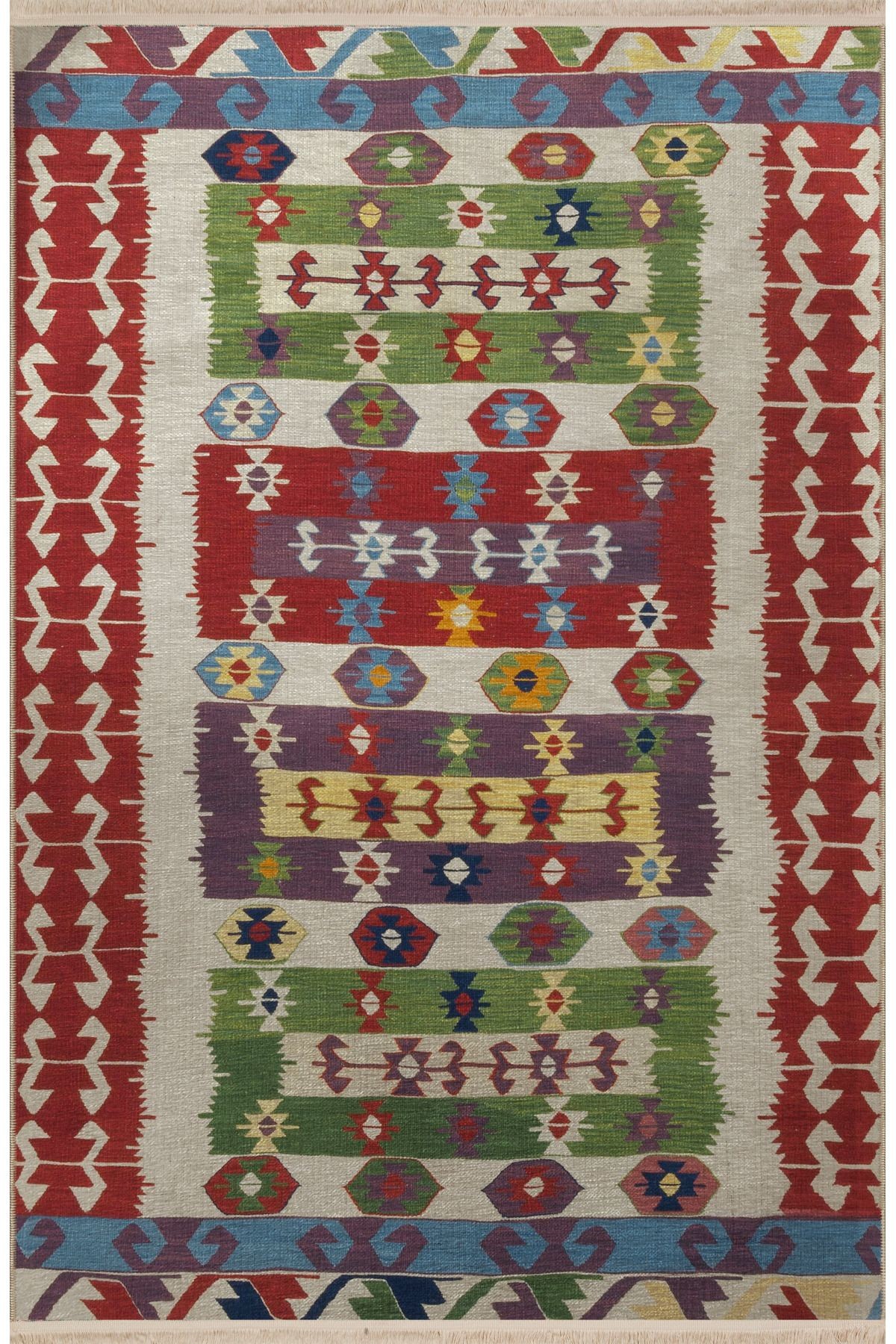 Açık Ton Çok Renkli Geleneksel Motif Desenli Kreatif Vintage Dekoratif Halı 2680